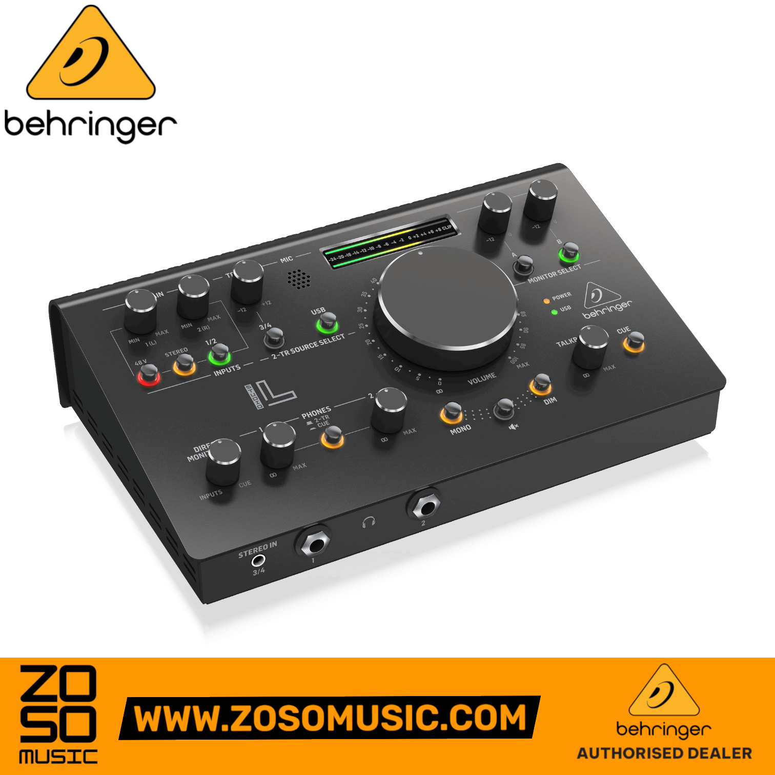 Zoso Music Behringer Studio L monitor controller and USB audio interface with VCA volume knob and LED meters