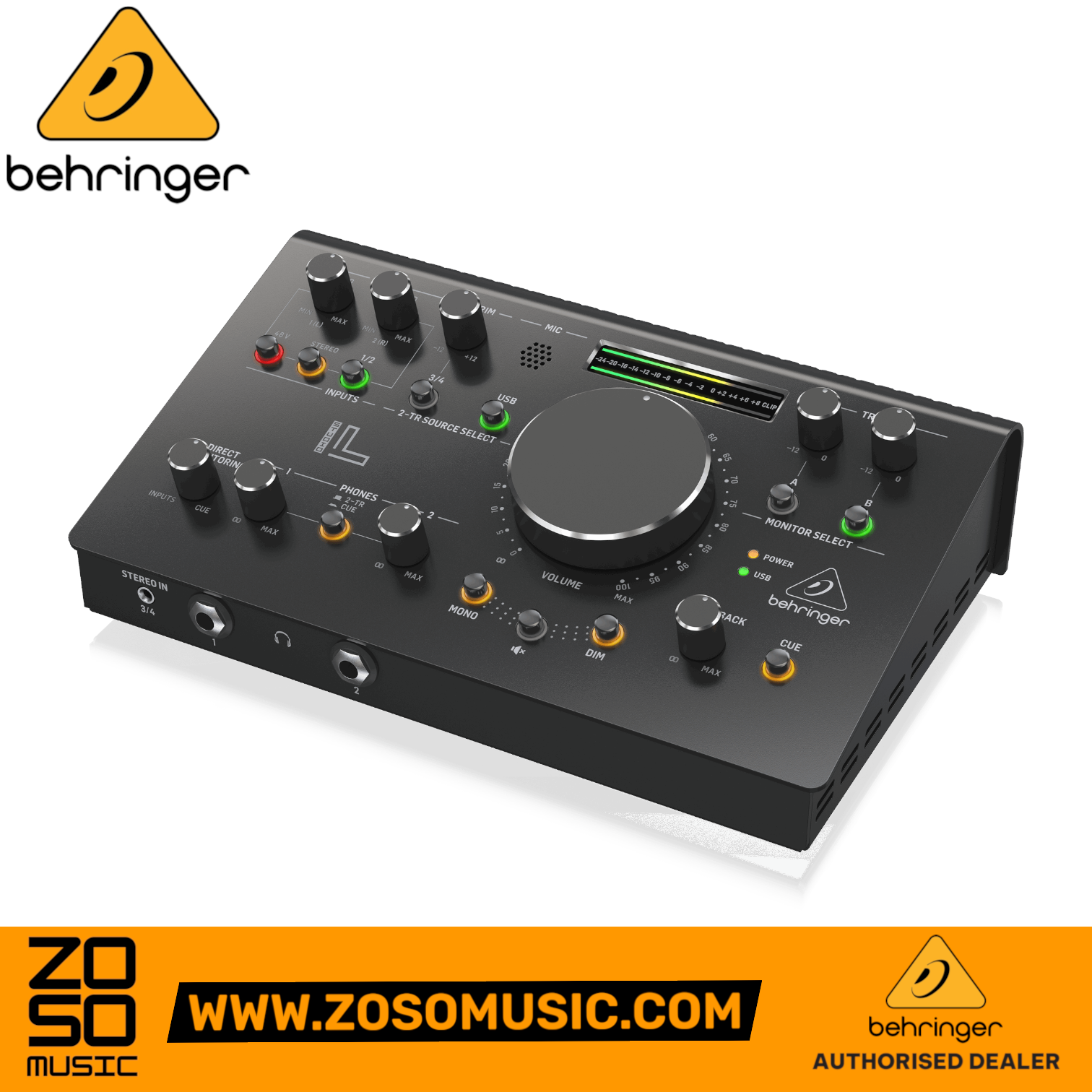 Zoso Music Behringer Studio L monitor controller and USB audio interface with VCA volume knob and LED meters