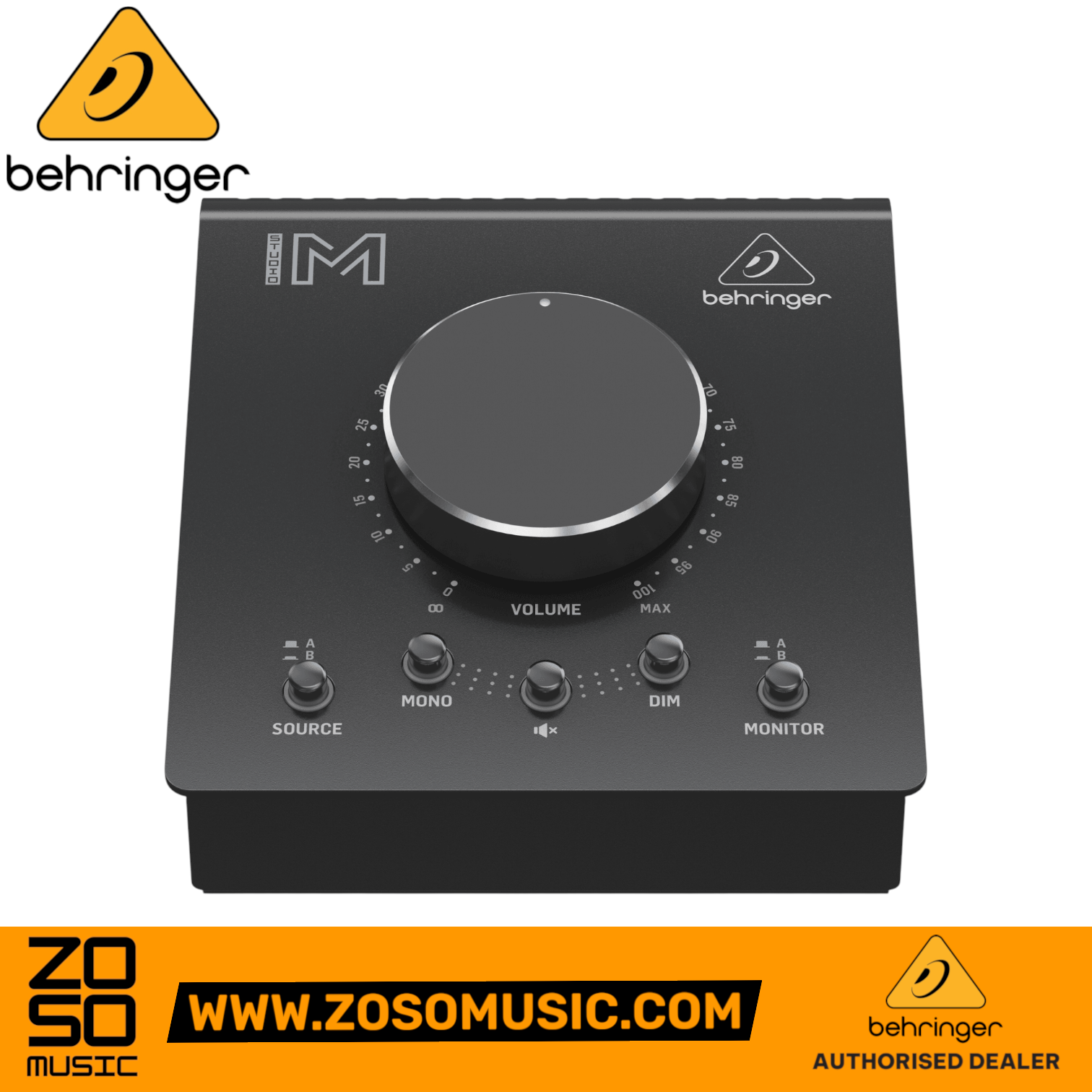 Zoso Music Behringer Studio M passive stereo monitor and volume controller with large central knob and toggle switches