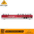 Zoso Music Behringer TD-3-SB analog bass synthesizer in strawberry red, rear panel view showing MIDI and audio ports.