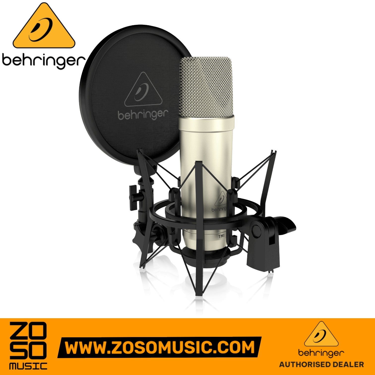 Zoso Music Behringer TM-1 condenser microphone with pop filter and shock mount for professional vocal recording
