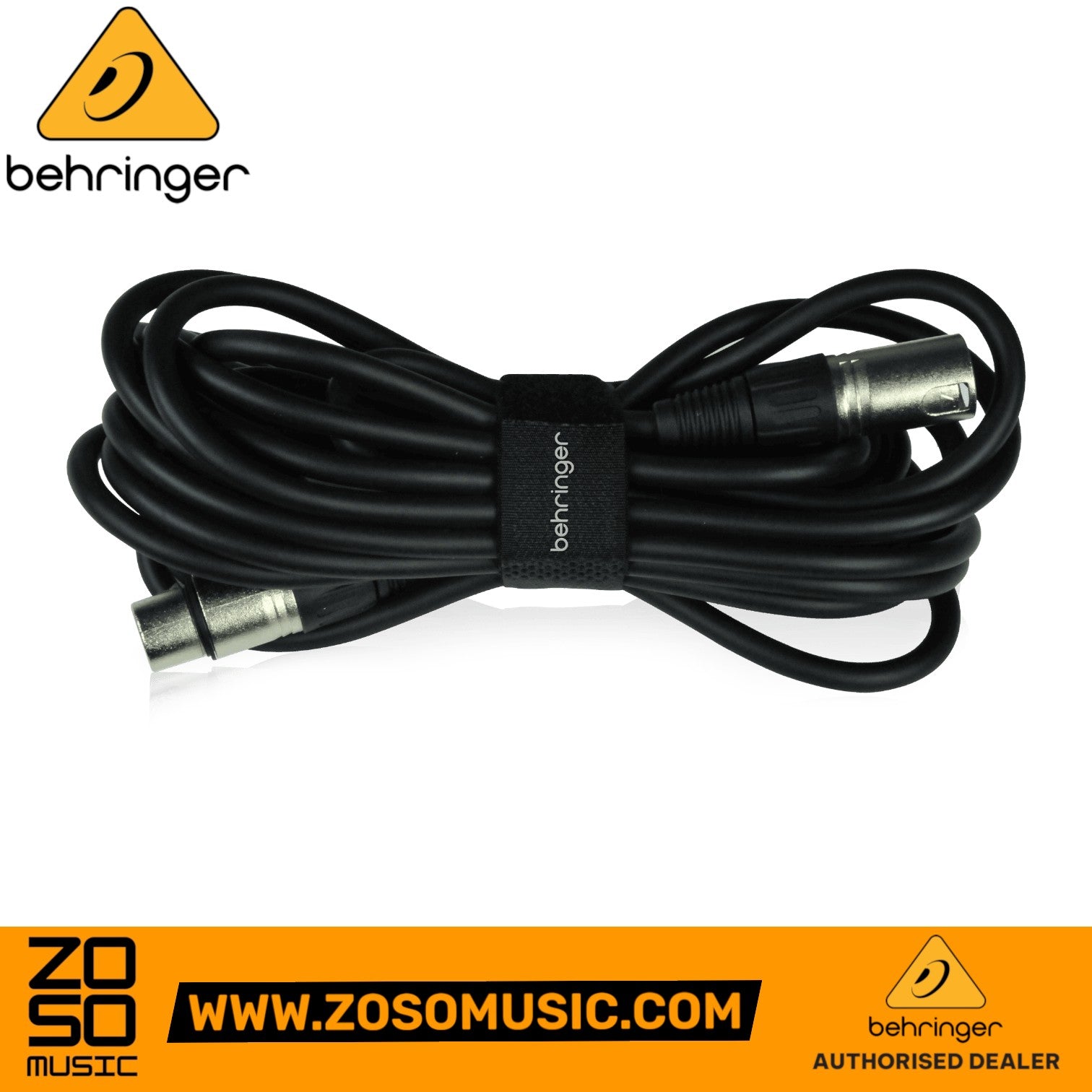 Zoso Music Behringer TM-1 black XLR microphone cable coiled with branded velcro strap