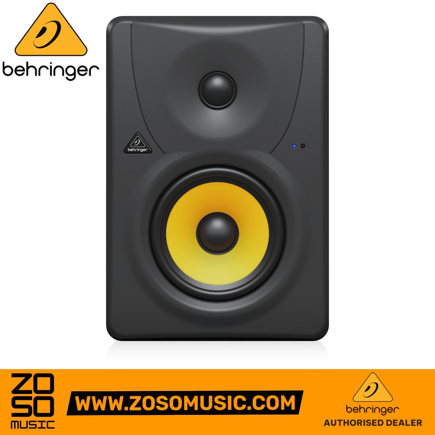 Zoso Music Behringer Truth B1030A active studio monitor with a black cabinet and yellow Kevlar woofer