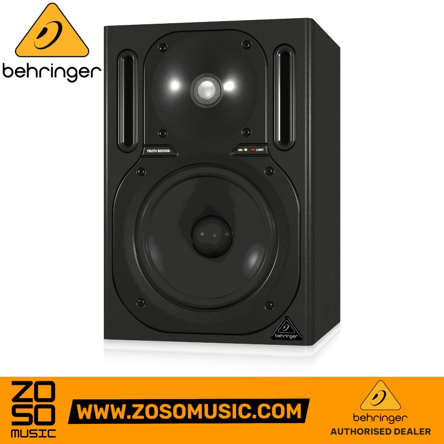Zoso Music Behringer Truth B2030A active 2-way studio monitor speaker with 6.75-inch woofer and dome tweeter.