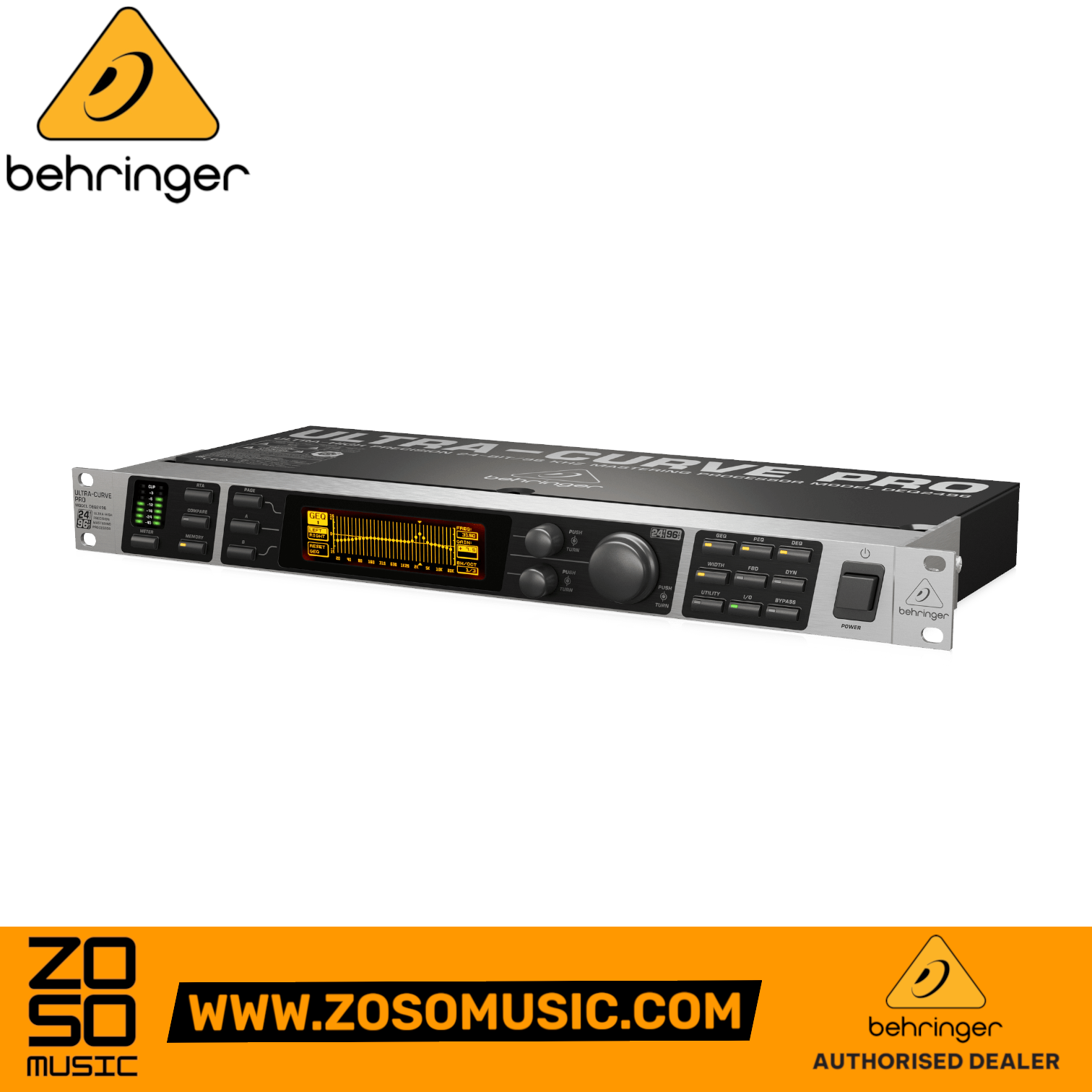 Zoso Music Behringer Ultracurve Pro DEQ2496 digital equalizer with rack-mount design and front panel display