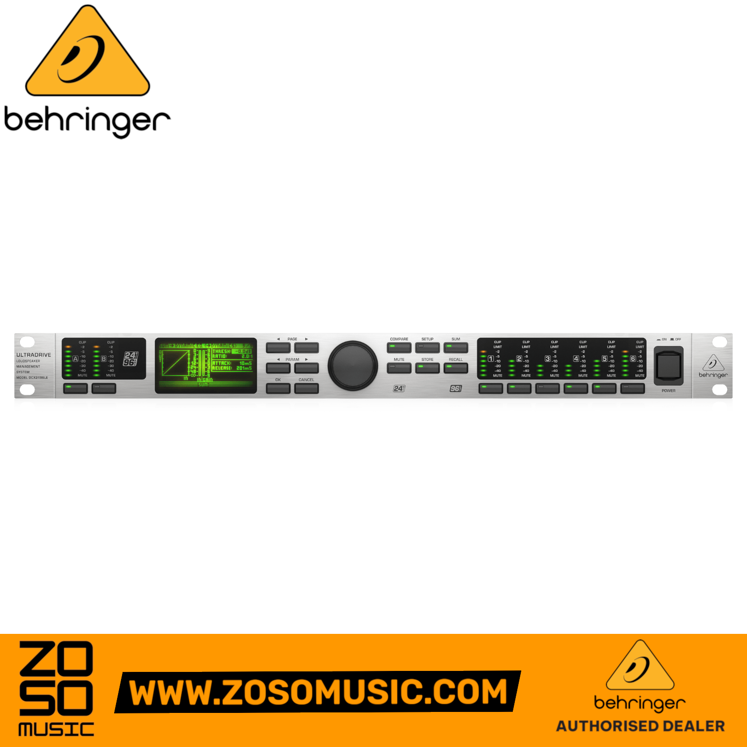 Zoso Music Behringer UltraDrive DCX2496LE digital loudspeaker management system front panel view