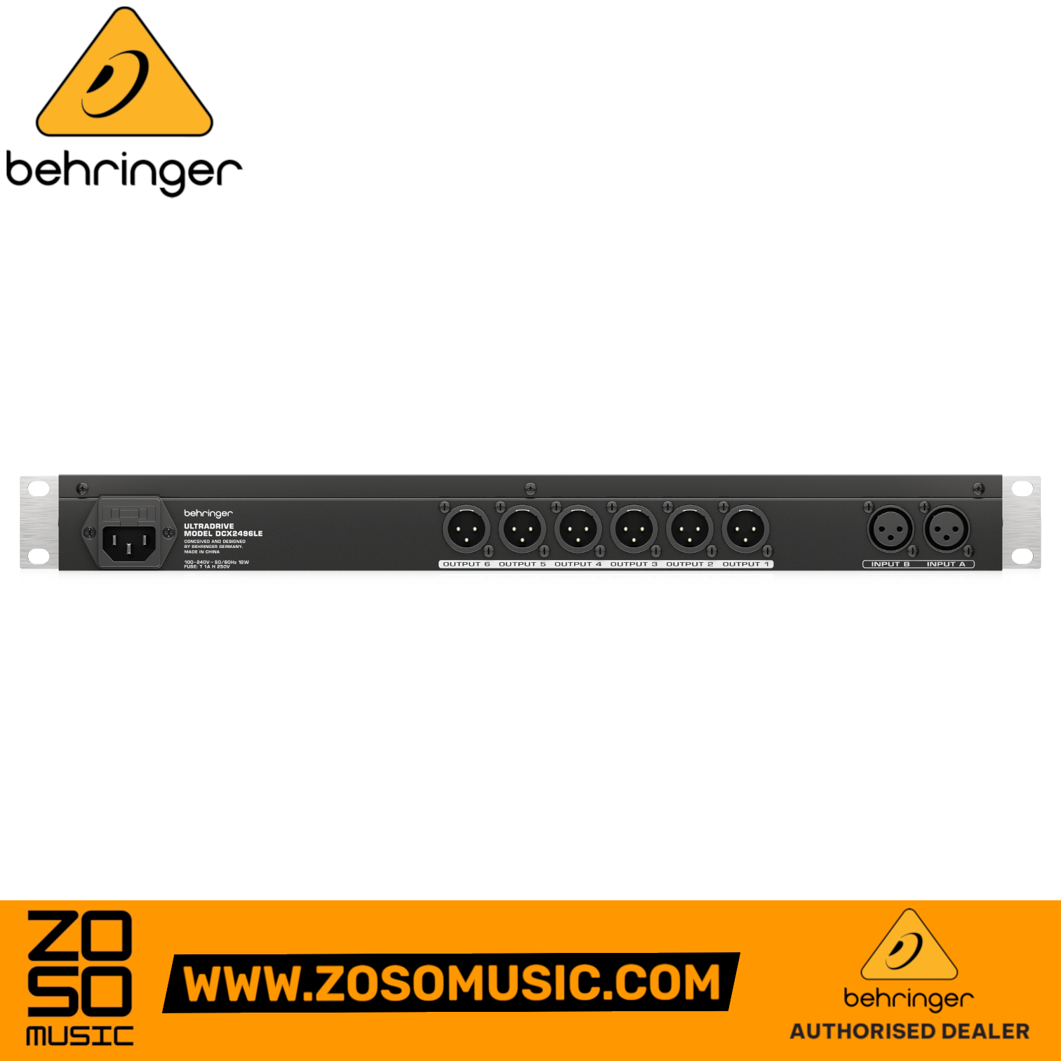Zoso Music Behringer UltraDrive DCX2496LE loudspeaker management system rear panel with XLR inputs and outputs