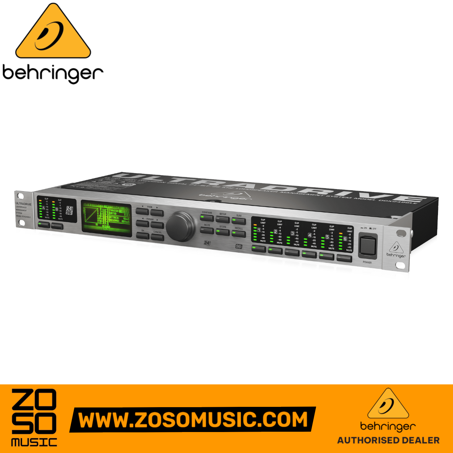 Zoso Music Behringer UltraDrive DCX2496LE 1U rack-mount digital loudspeaker management system with LCD display