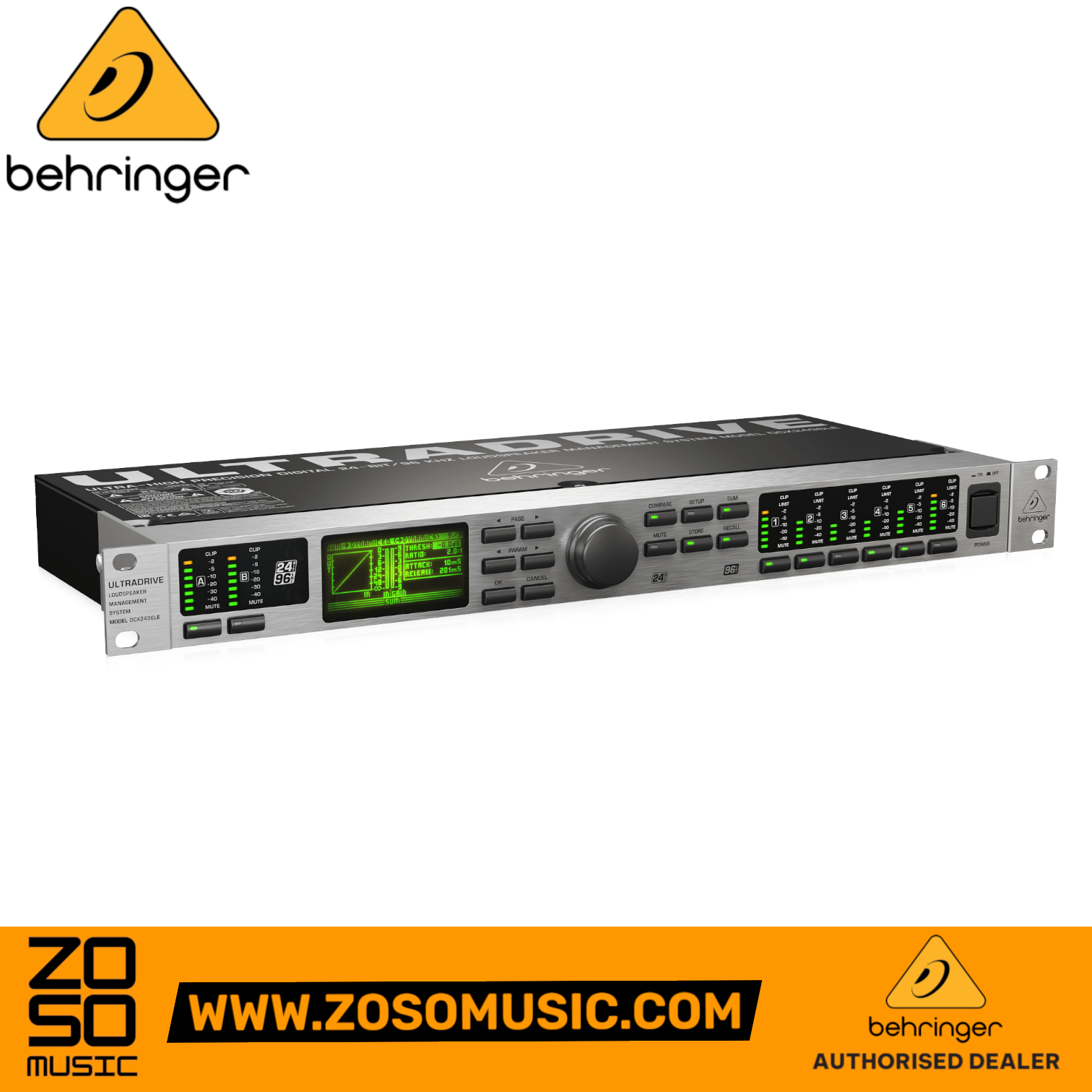 Zoso Music Behringer UltraDrive DCX2496LE digital loudspeaker management system with LCD screen and XLR controls