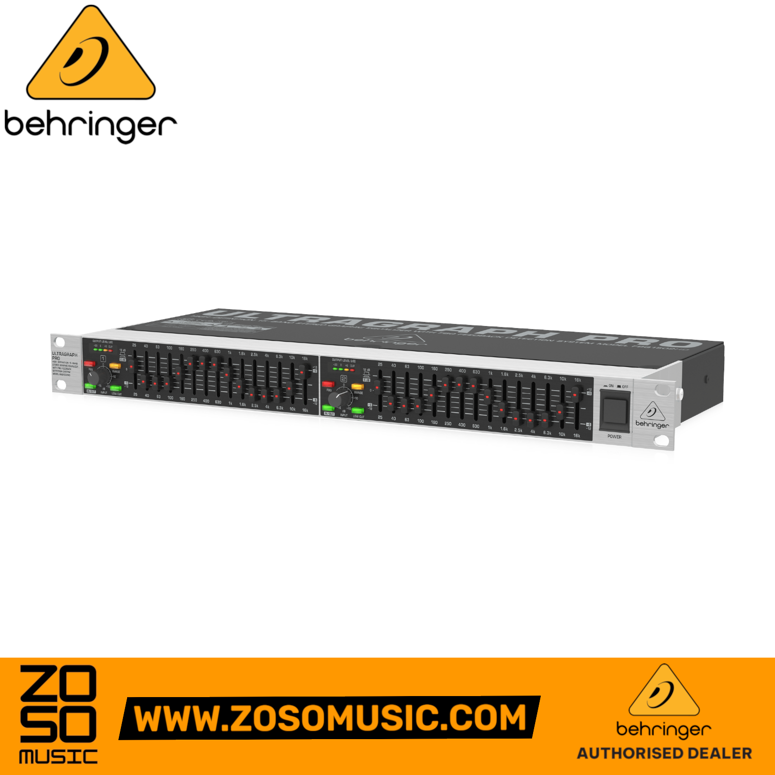 Zoso Music Behringer Ultragraph Pro FBQ1502HD 15-band stereo graphic equalizer with feedback detection in rack mount