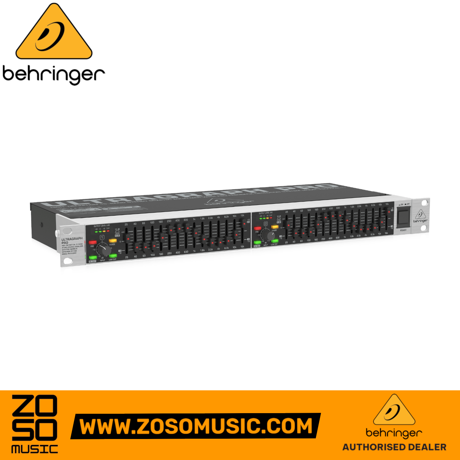Zoso Music Behringer Ultragraph Pro FBQ1502HD 15-band stereo graphic equalizer with feedback detection in rackmount