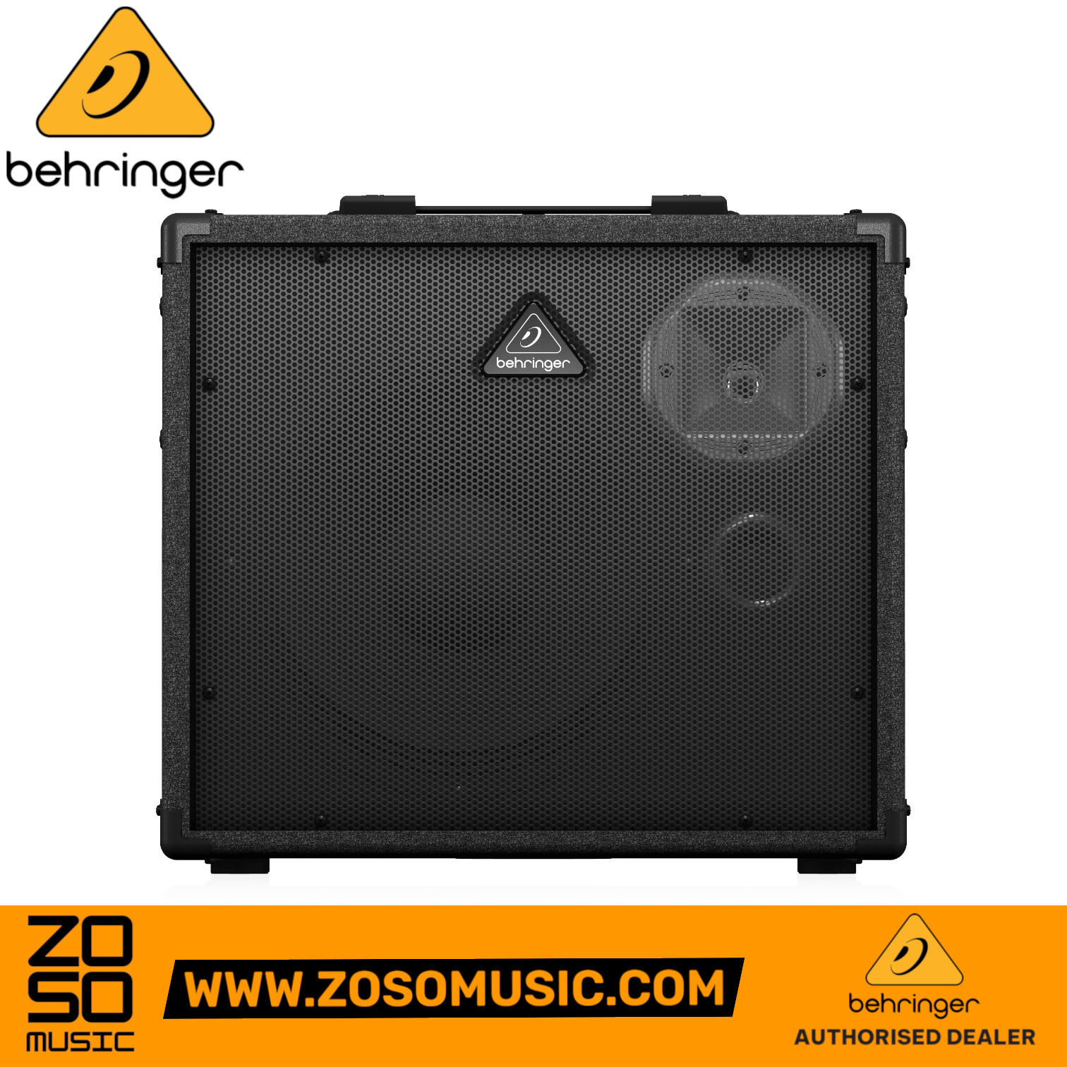 Zoso Music Behringer Ultratone K-900FX 90-watt keyboard amplifier with black metal grille and 12-inch woofer.