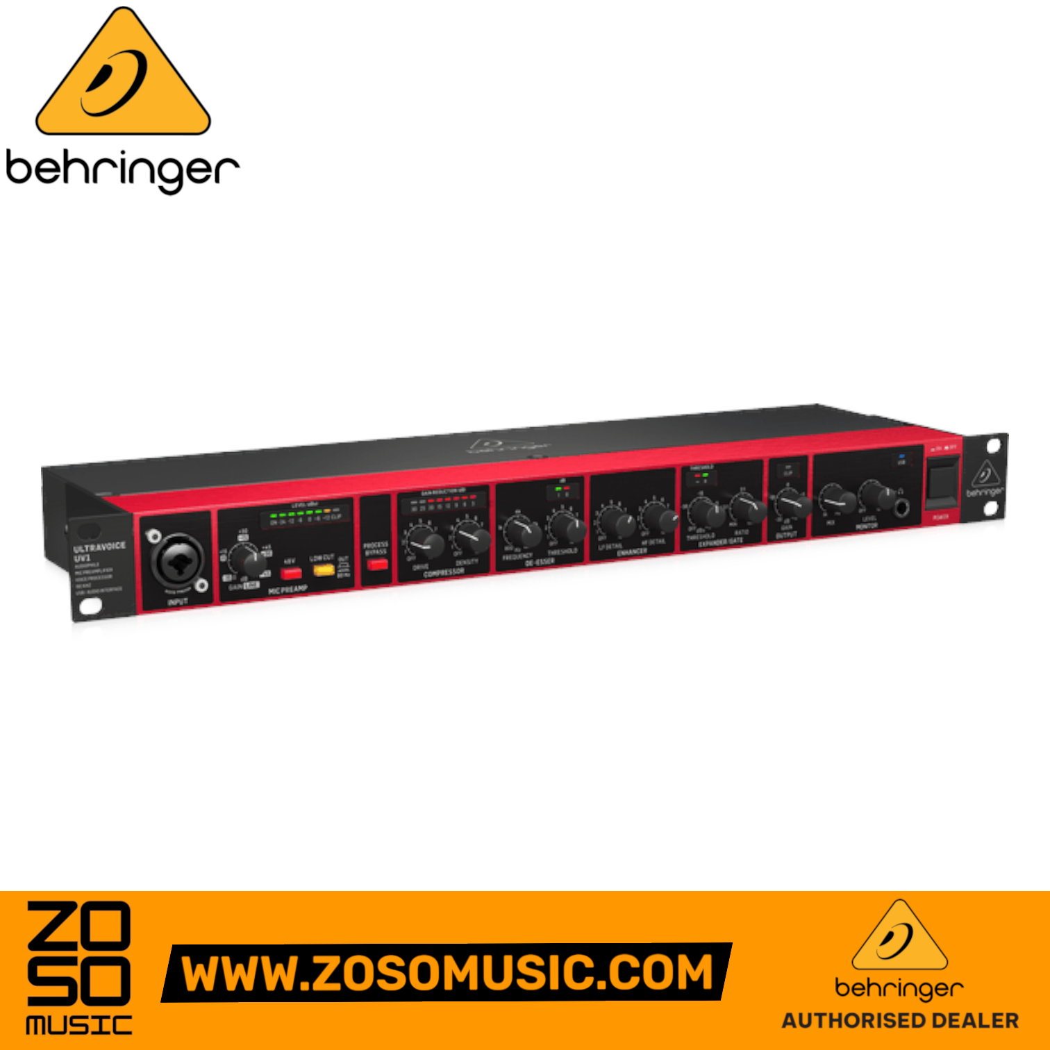 Zoso Music Behringer Ultravoice UV1 channel strip and USB audio interface with Midas preamp and vocal processing.