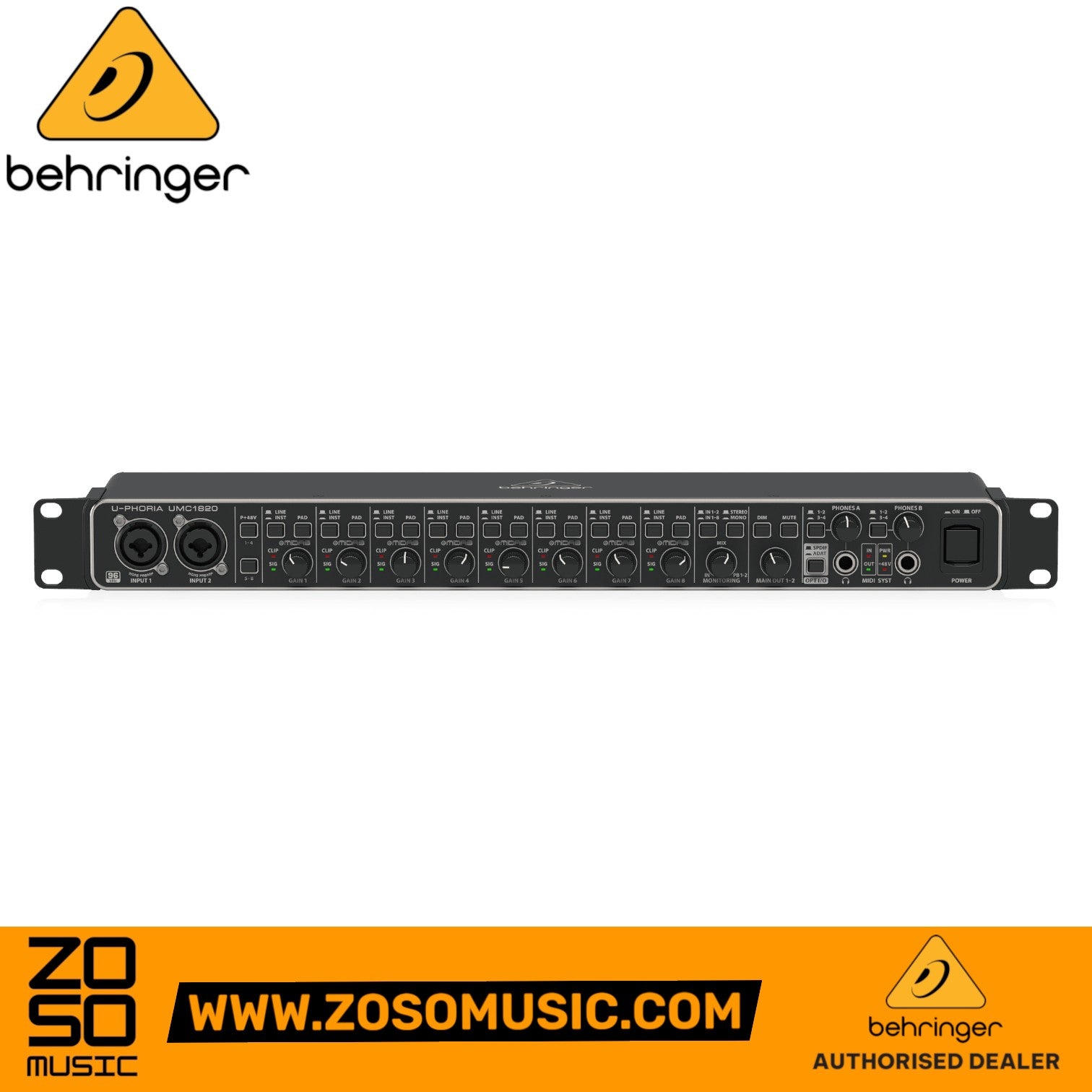 Zoso Music Behringer U-Phoria UMC1820 18x20 USB audio interface with 8 Midas-designed mic preamps and rackmount design
