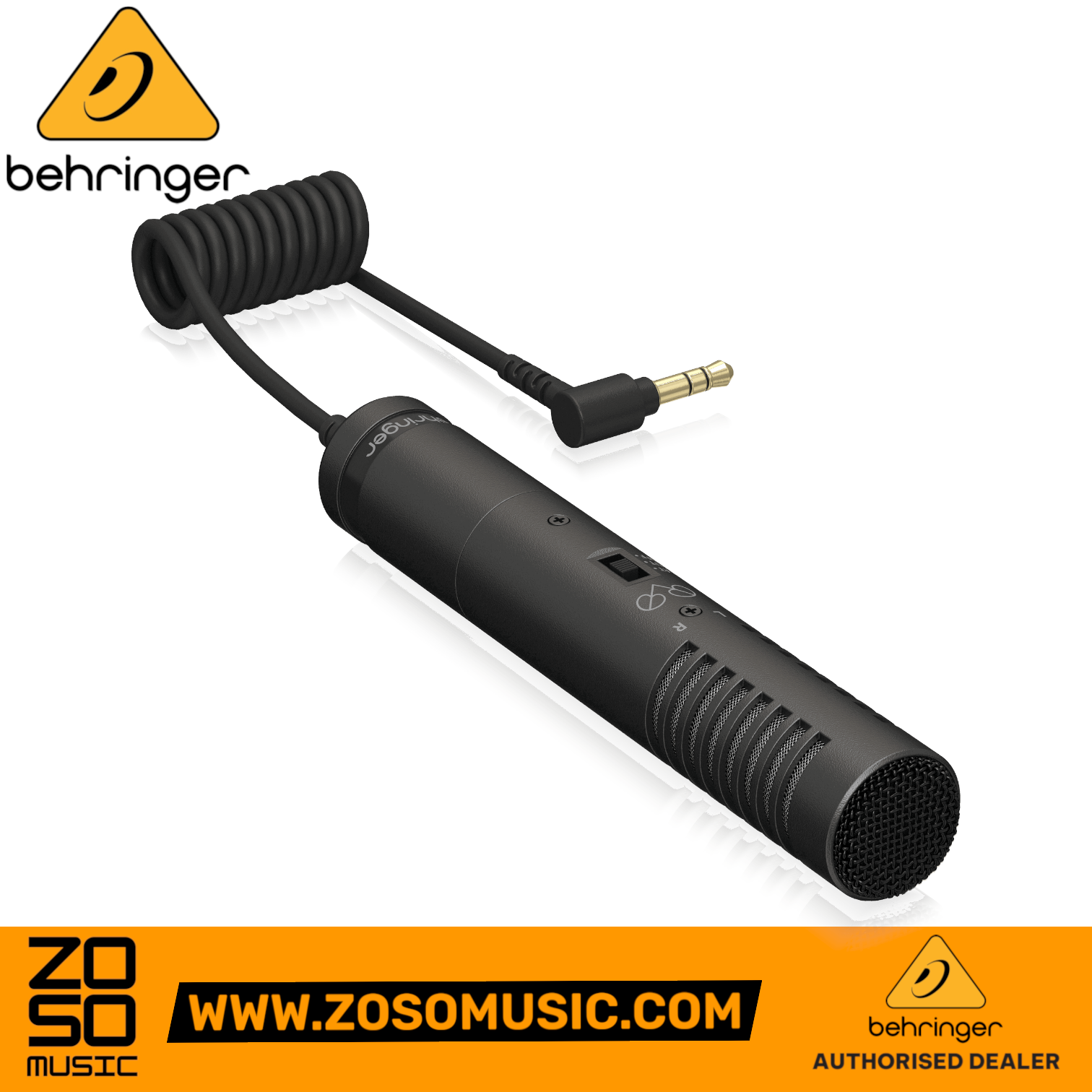 Zoso Music Behringer VIDEO MIC X1 black dual-capsule X-Y condenser shotgun microphone with coiled 3.5mm cable