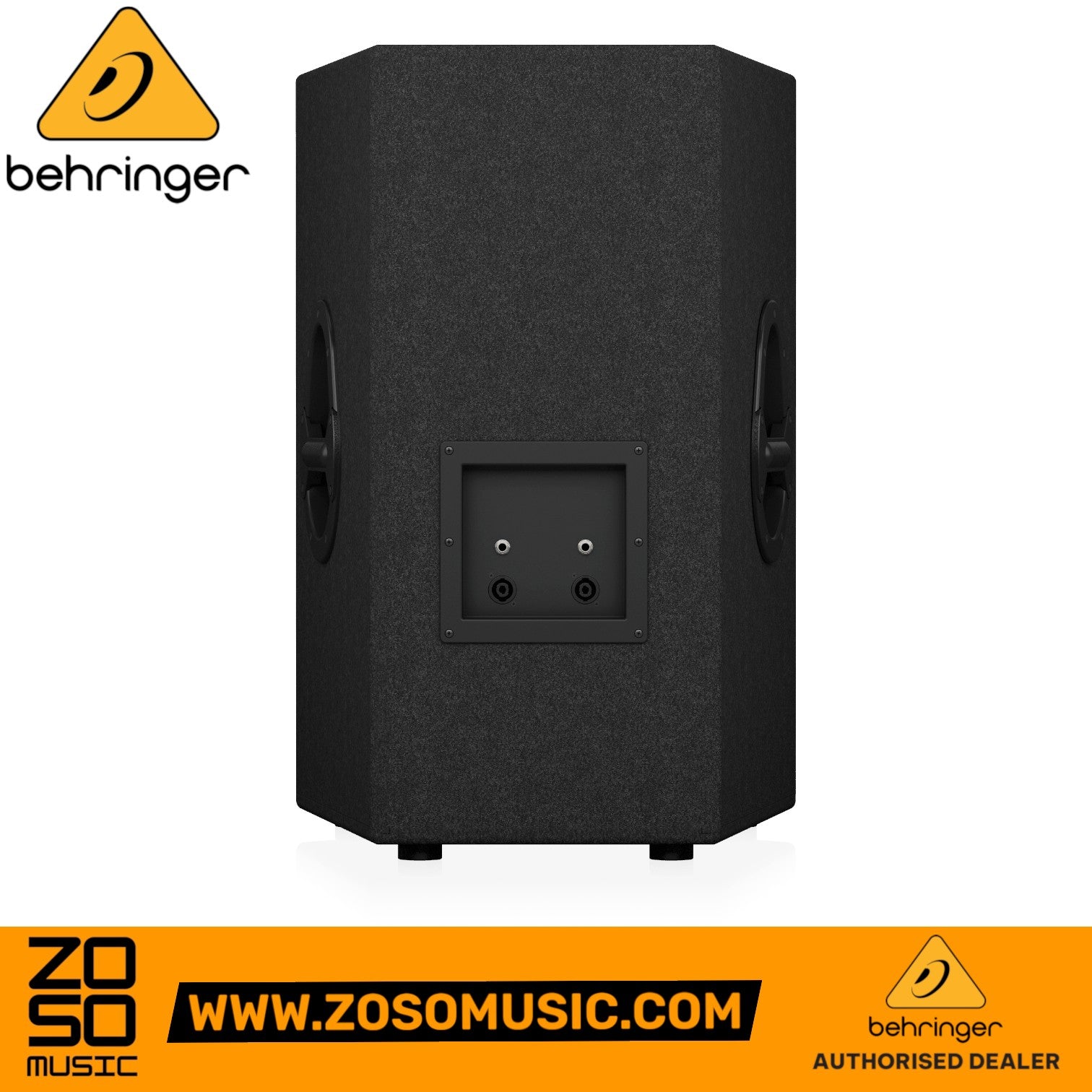Zoso Music Behringer Eurolive VP-1520 passive PA speaker rear view showing input jacks and recessed handles