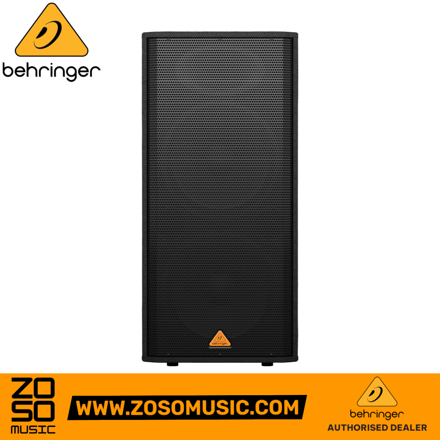 Zoso Music Behringer Eurolive VP2520 passive PA speaker with dual 15-inch drivers and a protective steel grille.