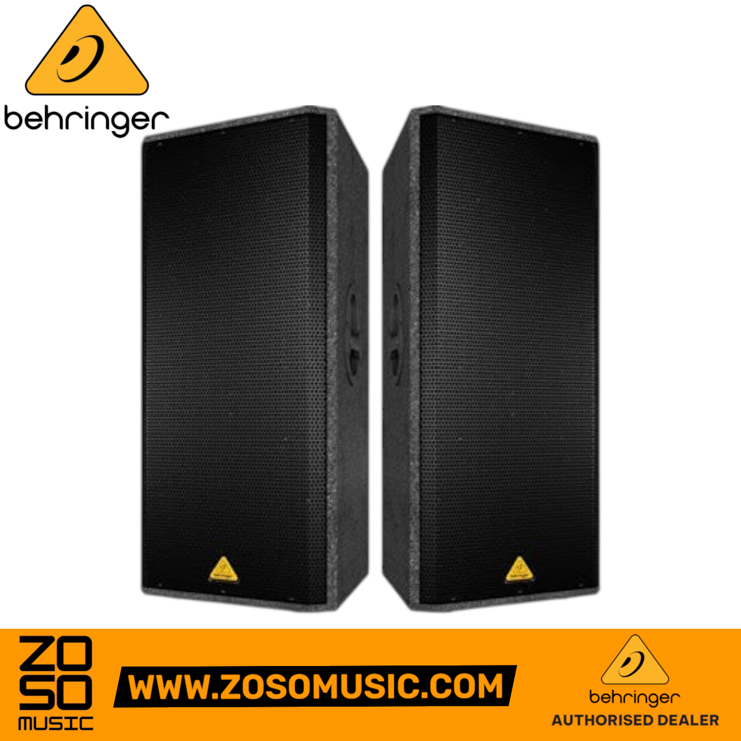 Zoso Music Behringer Eurolive VP2520 dual 15-inch passive PA speakers with rugged steel grilles and black finish