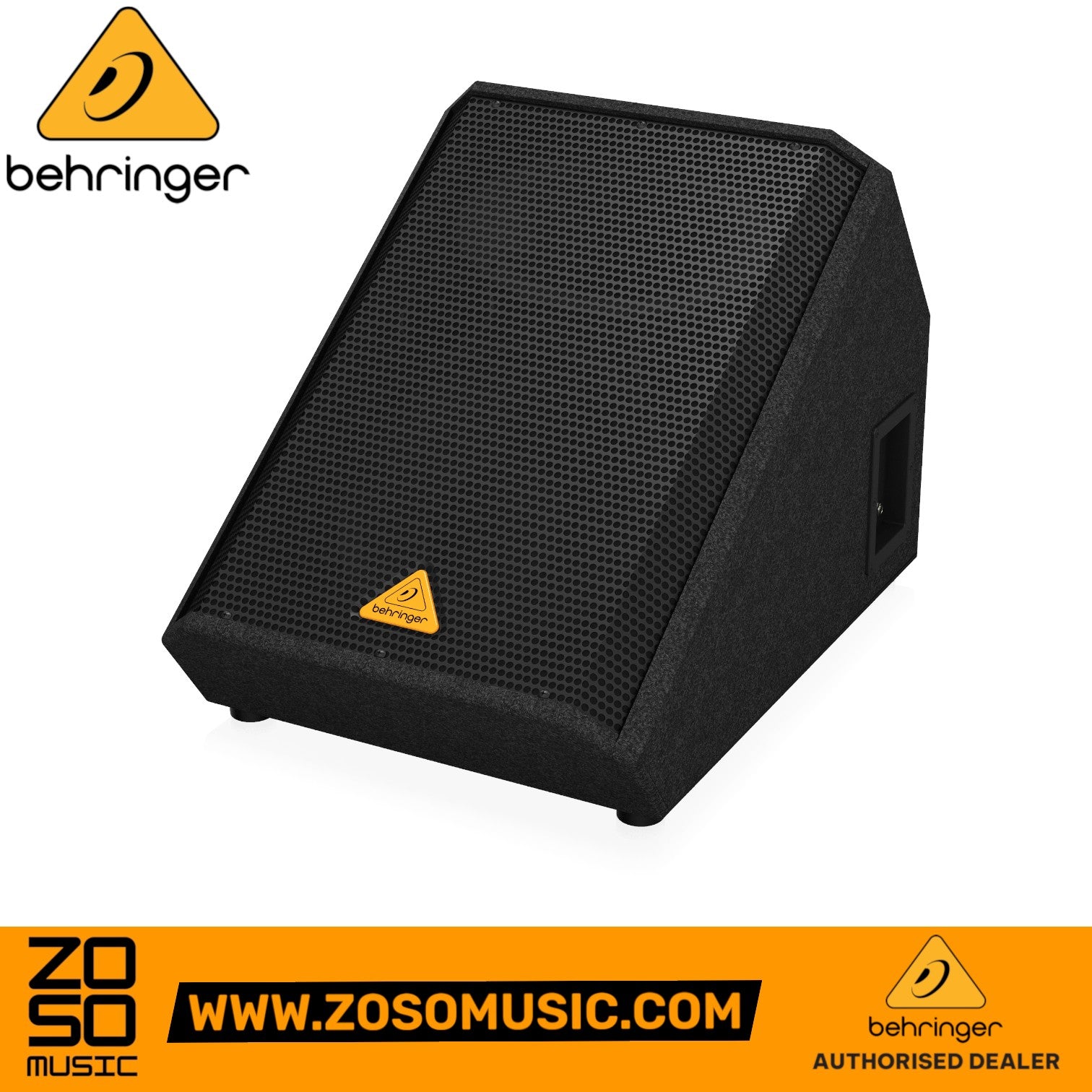 Zoso Music Behringer VS1220F 12-inch passive floor wedge monitor speaker with a black steel grille and rugged finish.