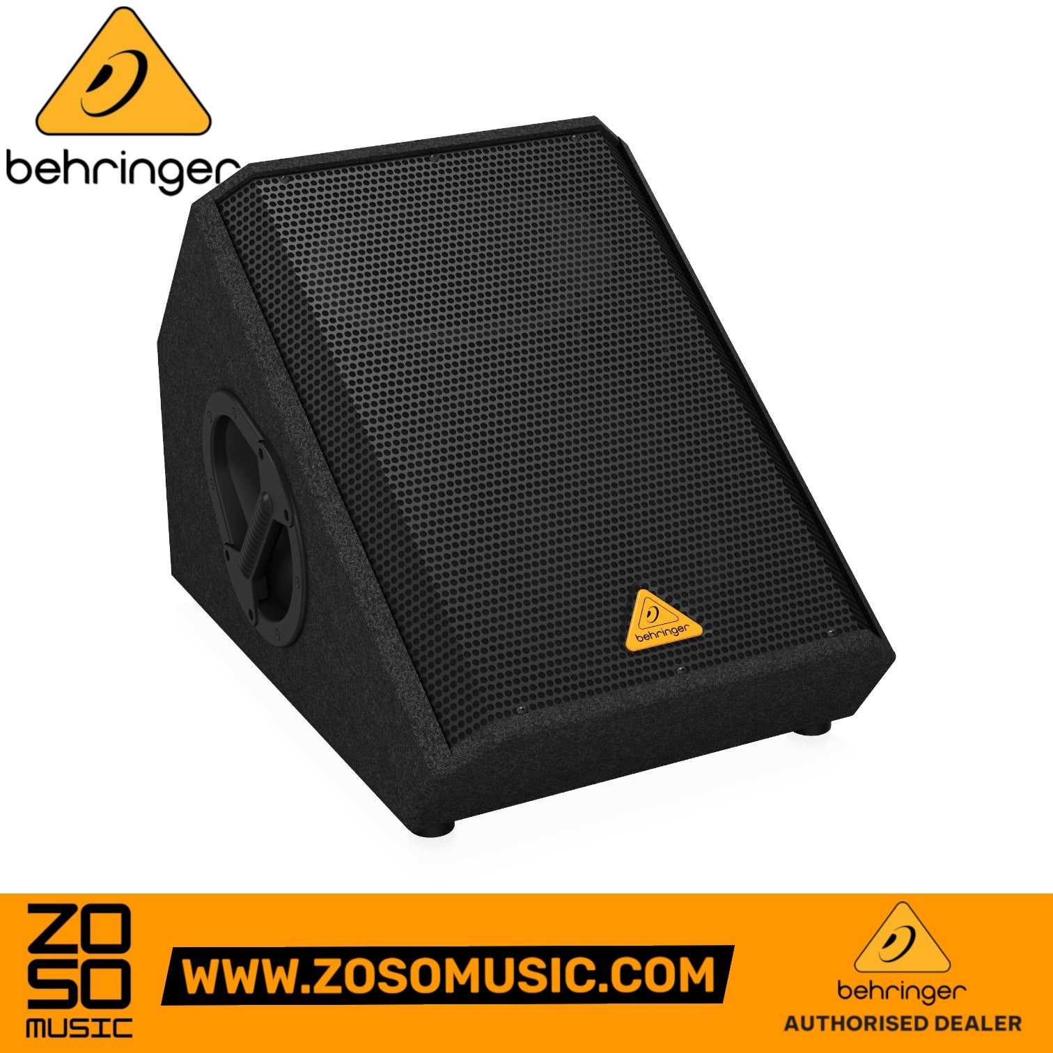 Zoso Music Behringer VS1220F 12-inch passive floor wedge monitor speaker with a rugged black finish and steel grille.