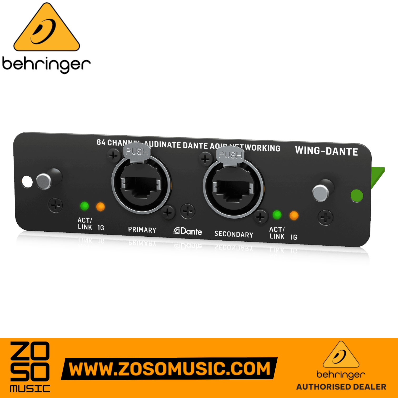 Zoso Music Behringer WING-DANTE expansion card with dual Ethernet ports for 64-channel audio networking
