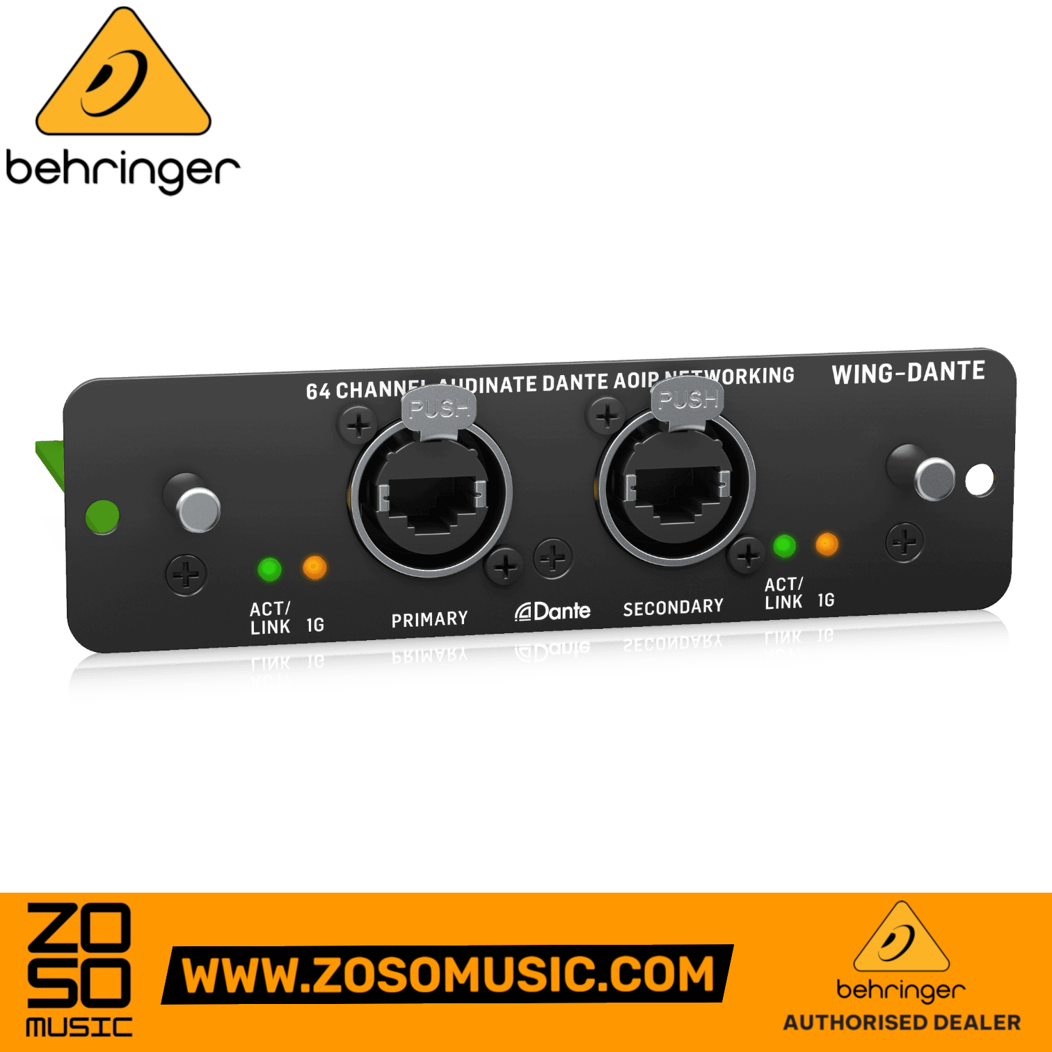 Zoso Music Behringer WING-DANTE 64-channel expansion card for audio networking with primary and secondary ports