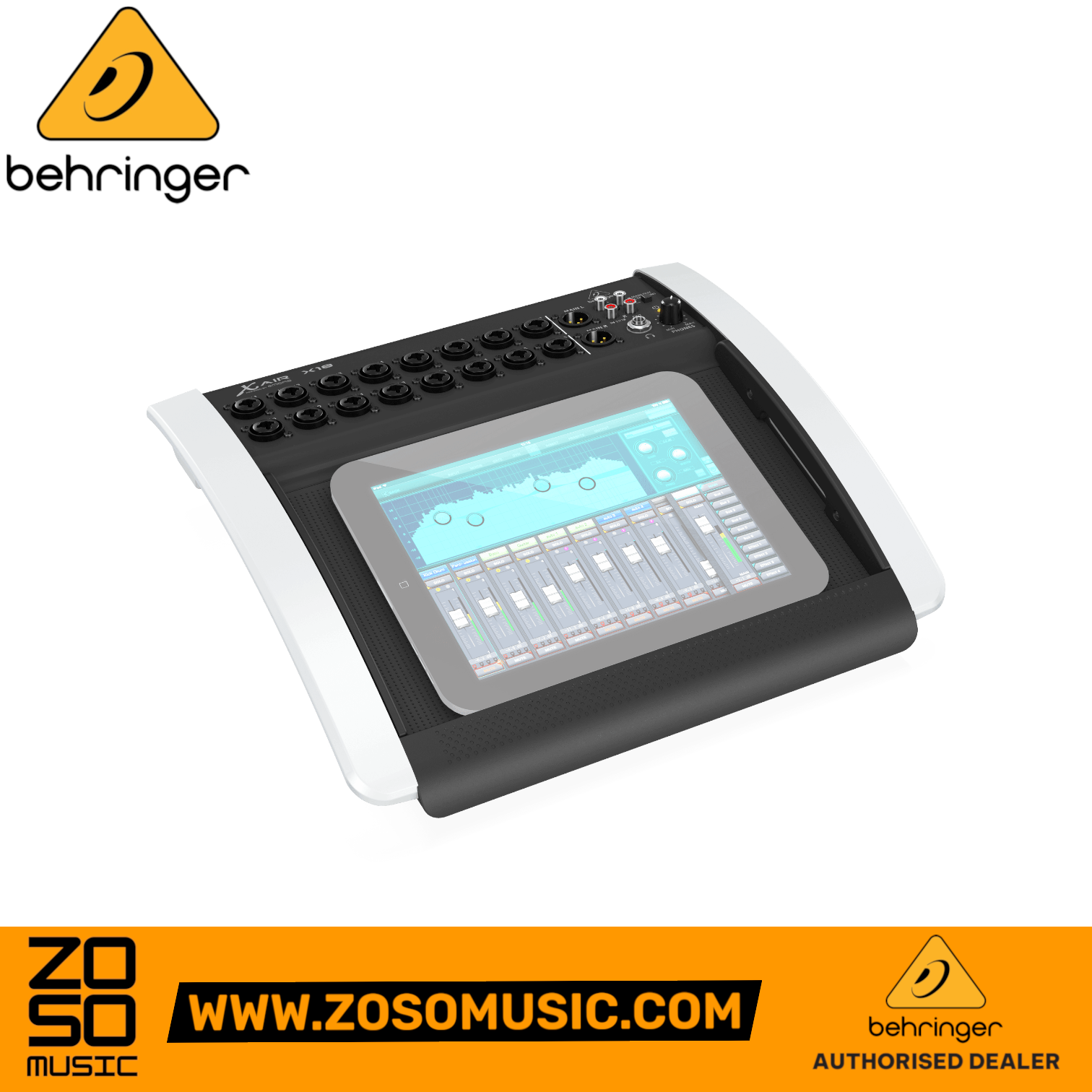 Zoso Music Behringer X Air X18 18-channel digital mixer with integrated tablet tray and control interface