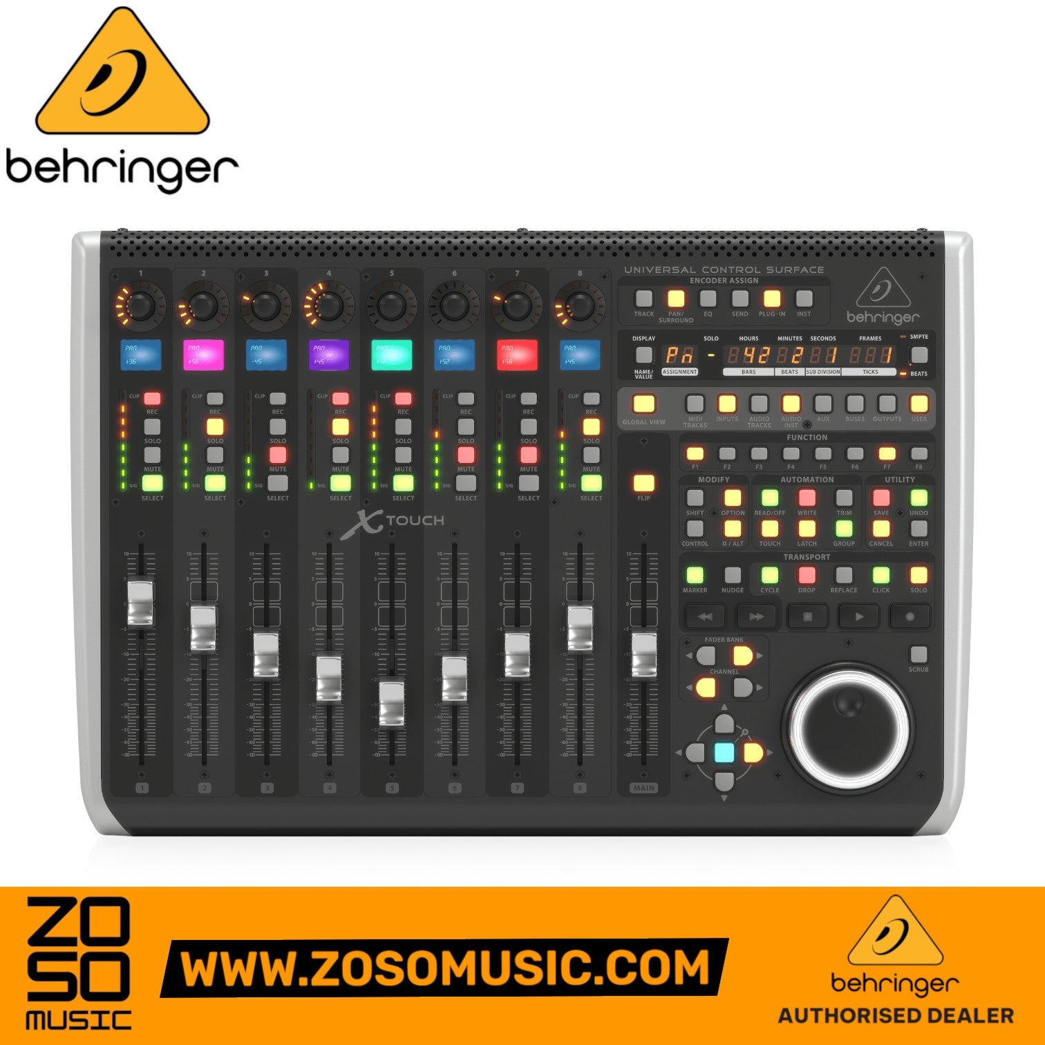 Zoso Music Behringer X-Touch universal DAW control surface with motorized faders, rotary encoders, and illuminated buttons