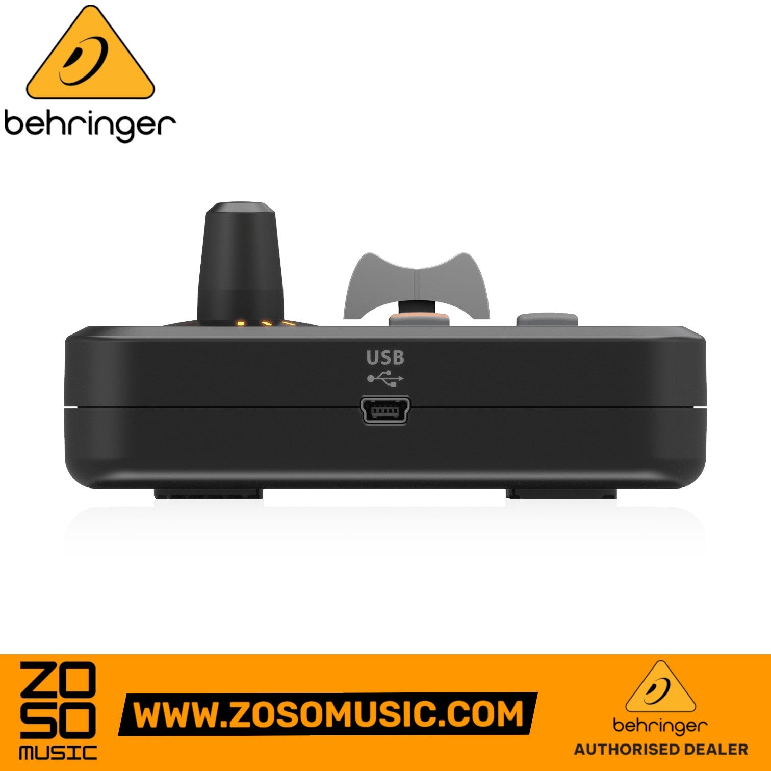 Zoso Music Behringer X-Touch Mini USB control surface showing the rear panel with USB port connectivity