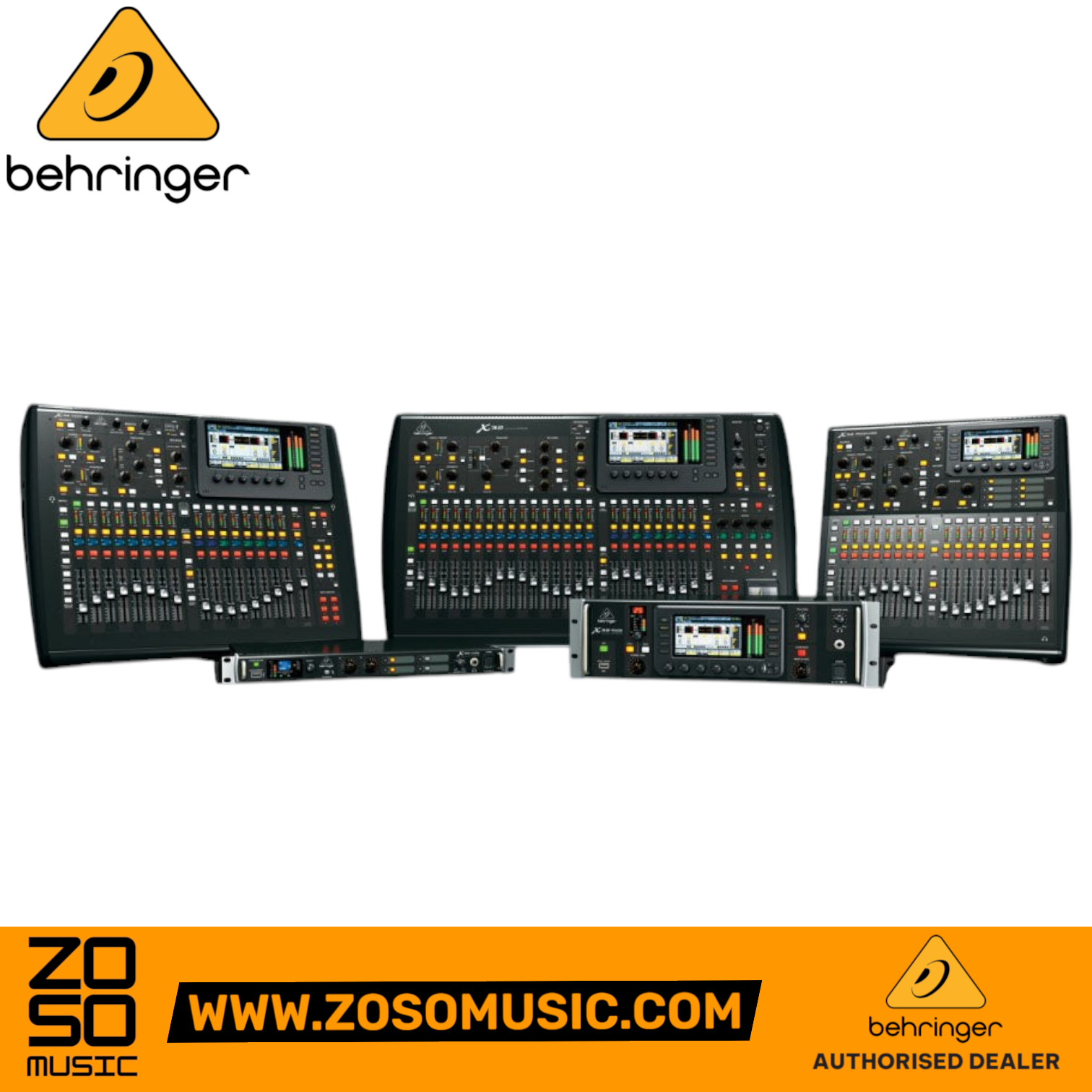 Zoso Music Behringer X32 digital mixer family including consoles and rack units for professional studio and live audio.