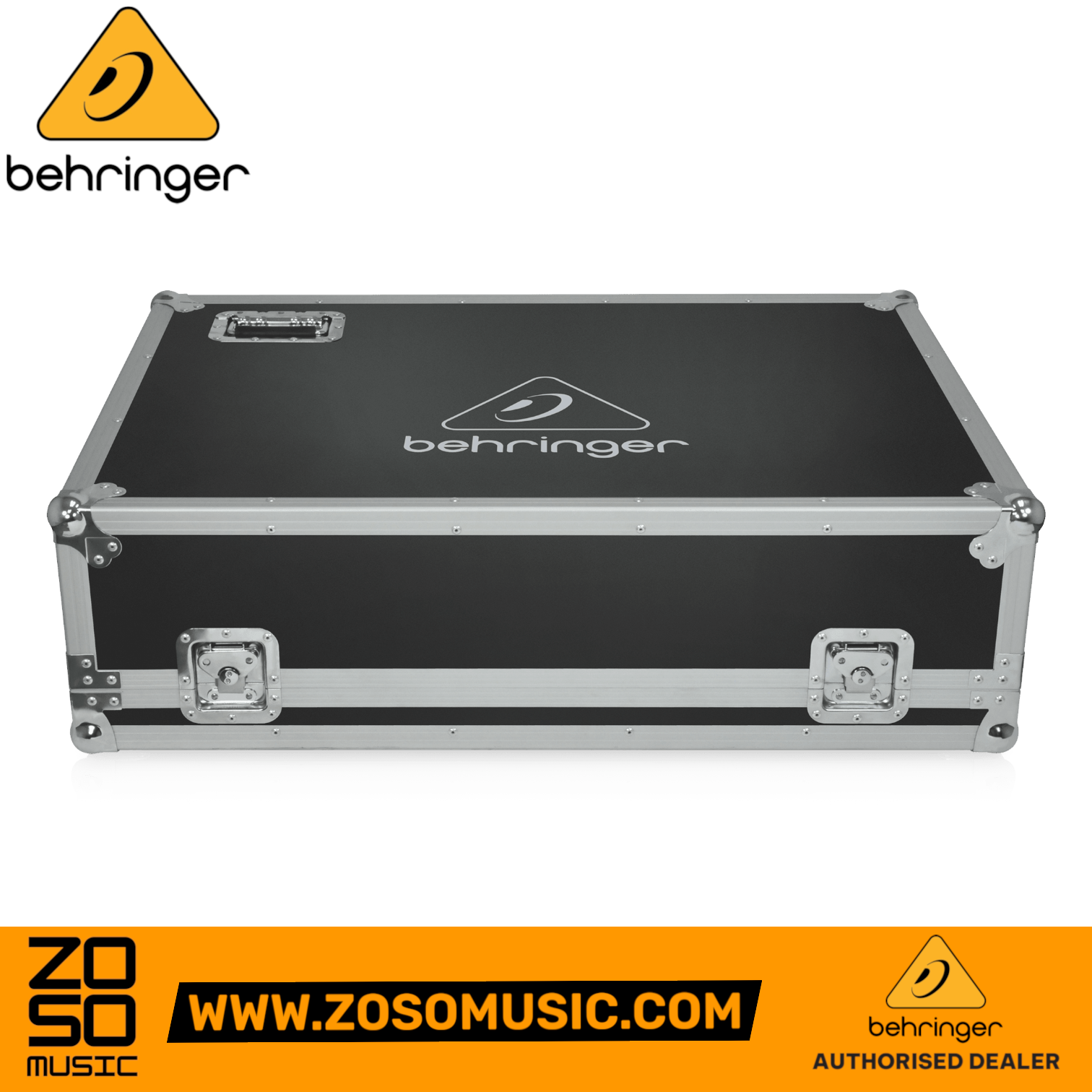 Zoso Music Behringer X32 mixer flight case made of black 9mm plywood with butterfly catches and metal corner guards