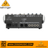 Zoso Music Behringer XENYX Q1204USB mixer rear panel showing XLR main outputs, USB interface, and power switches.
