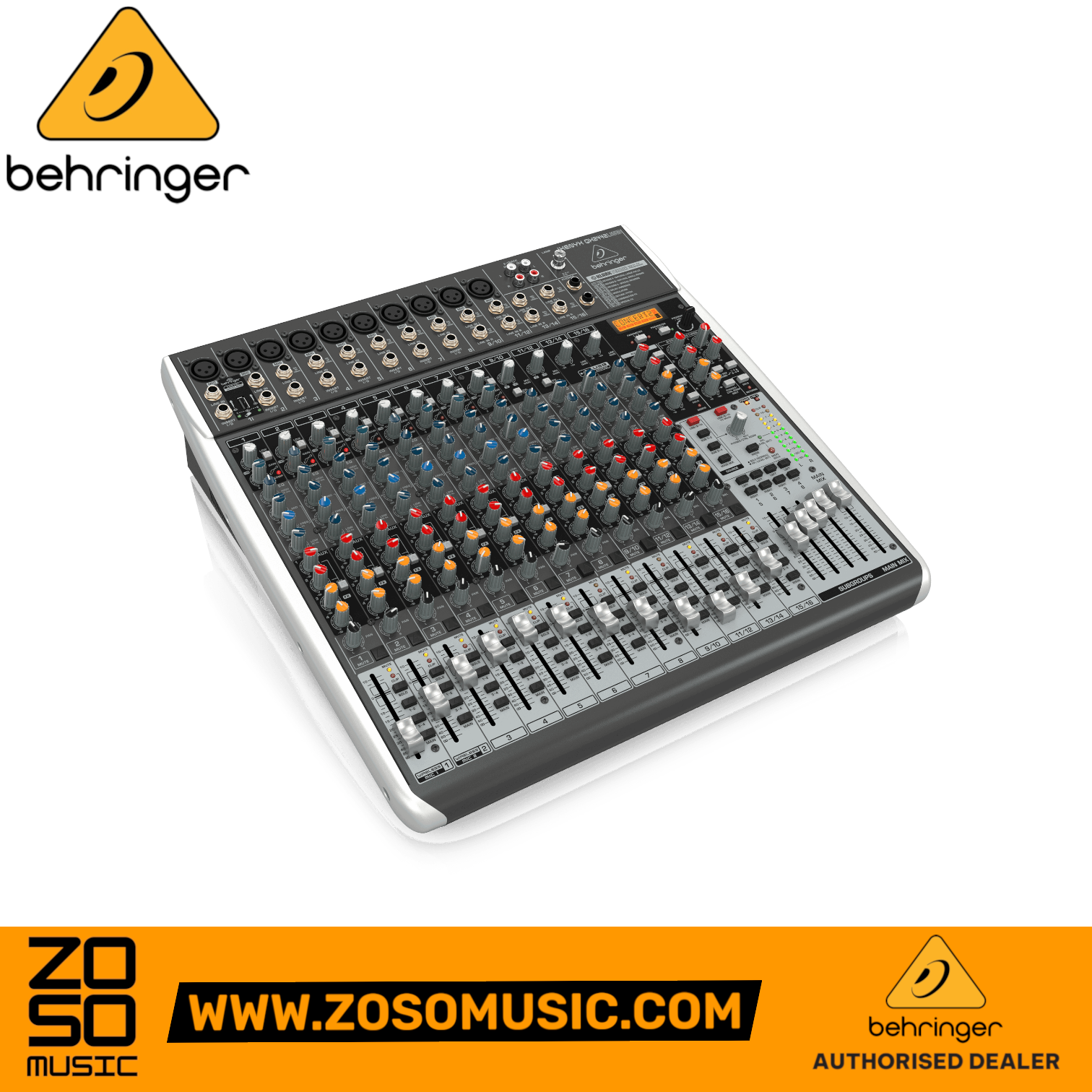 Zoso Music Behringer Xenyx QX2442USB 16-channel analog mixer with USB interface and Klark Teknik effects