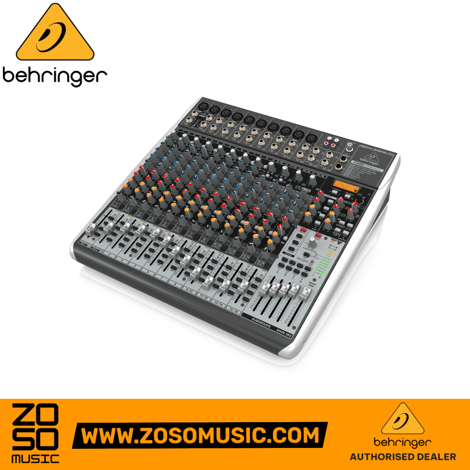 Zoso Music Behringer Xenyx QX2442USB 16-channel analog mixer with USB interface and Klark Teknik effects processor