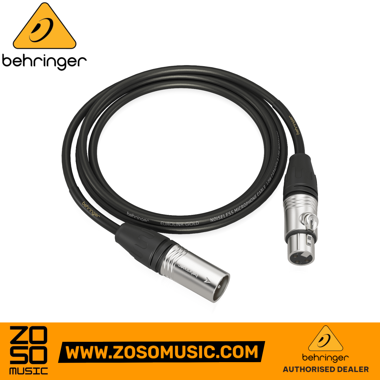 Zoso Music Behringer GMC-150 1.5m XLR microphone cable with black shielding and durable metal connectors