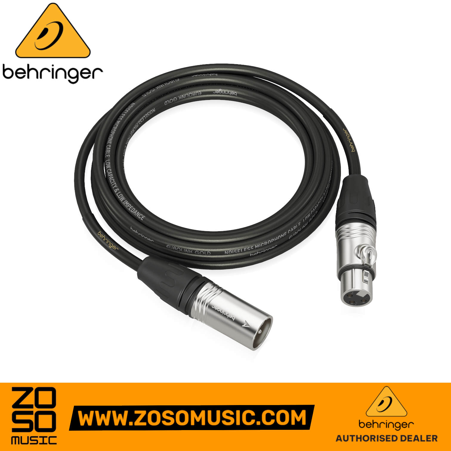 Zoso Music Behringer GMC-600 6m XLR microphone cable with black shielding and durable metal connectors
