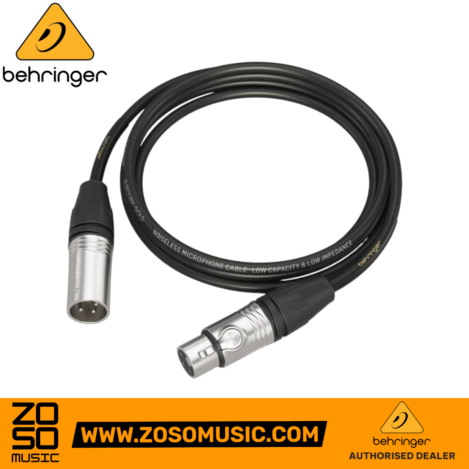 Zoso Music Behringer GMC-300 3m XLR microphone cable with durable metal connectors and black insulation sheath