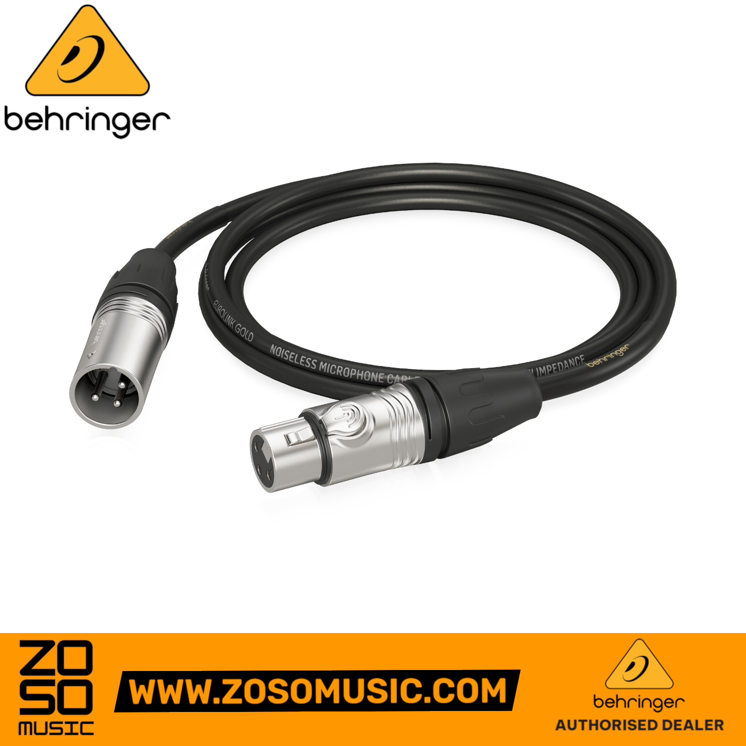 Zoso Music Behringer GMC-150 1.5m XLR microphone cable with black shielding and durable metal connectors