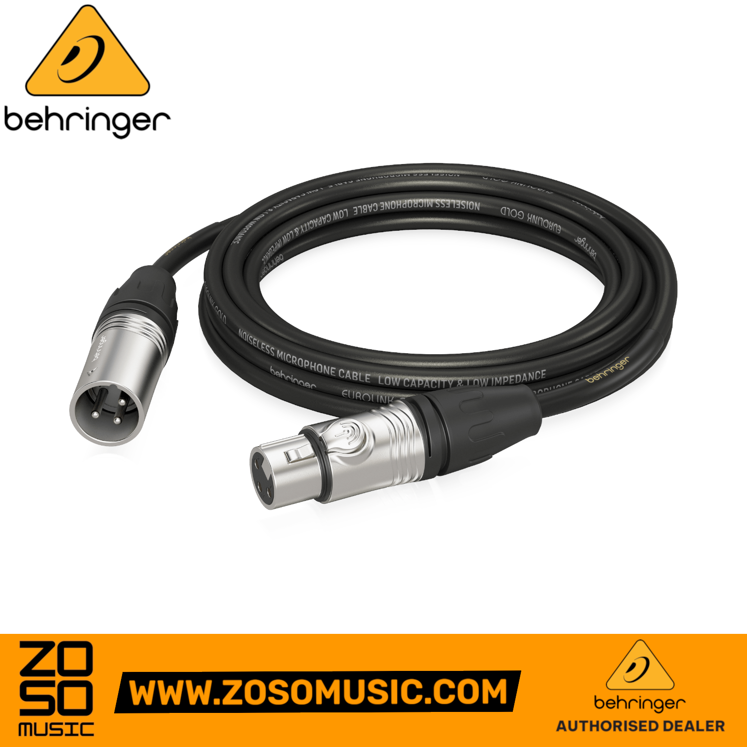 Zoso Music Behringer GMC-600 6m XLR microphone cable with durable metal connectors and black insulation sheath