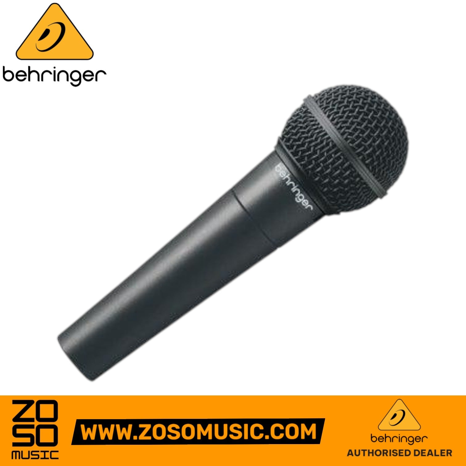 Zoso Music Behringer XM8500 dynamic cardioid vocal microphone in black with a spherical pop filter