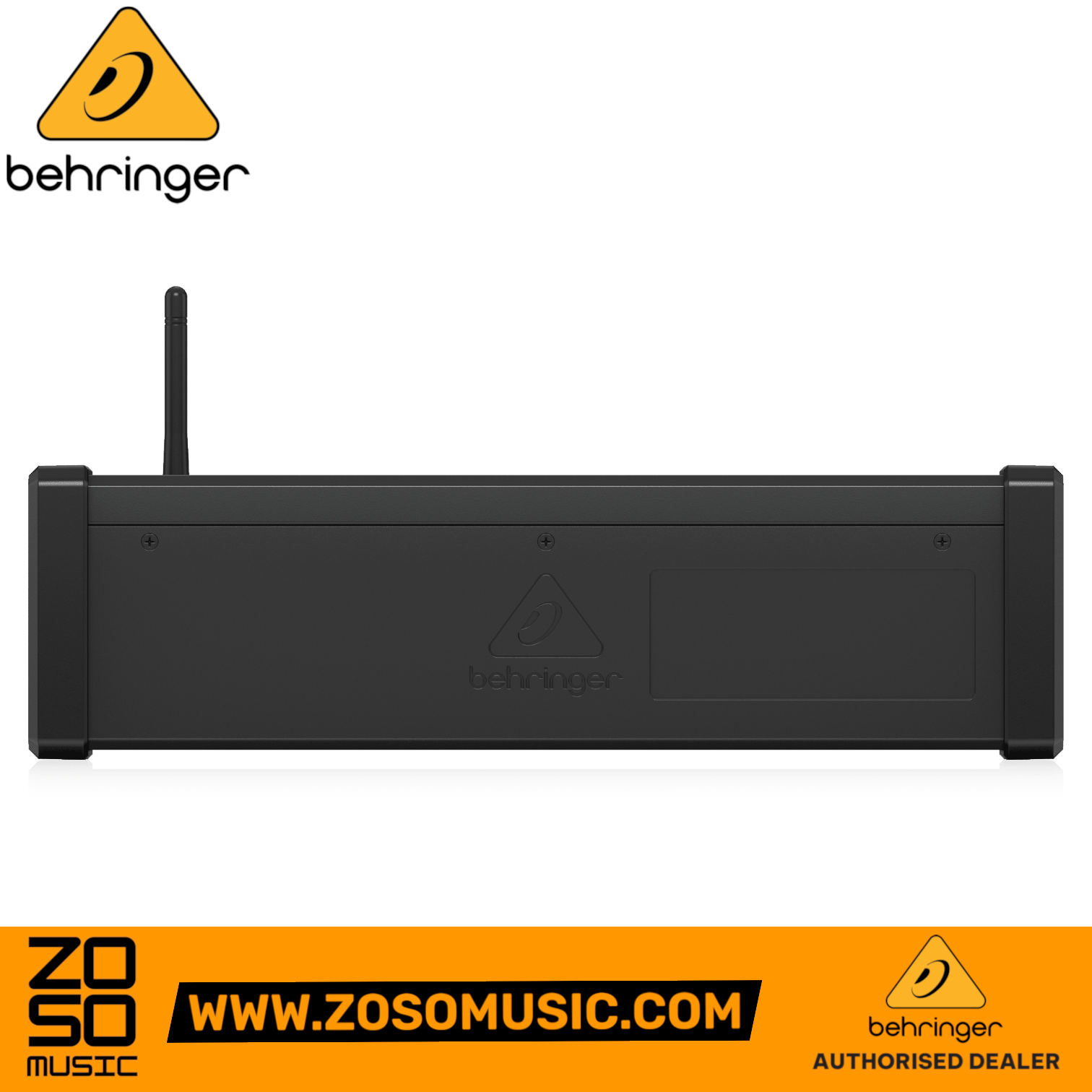 Zoso Music Behringer X Air XR12 digital mixer rear panel view showing the Wi-Fi antenna and rackmount chassis