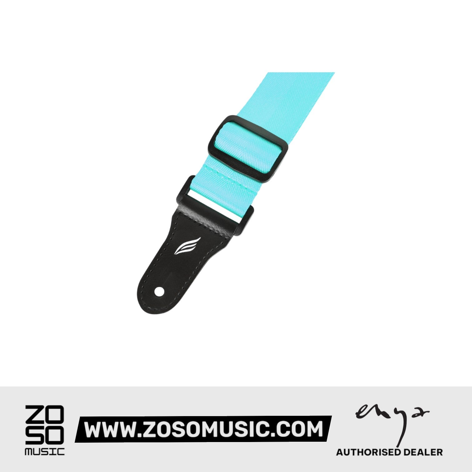 Zoso Music Enya Nova U series blue woven nylon ukulele strap with black leather ends and adjustable buckle