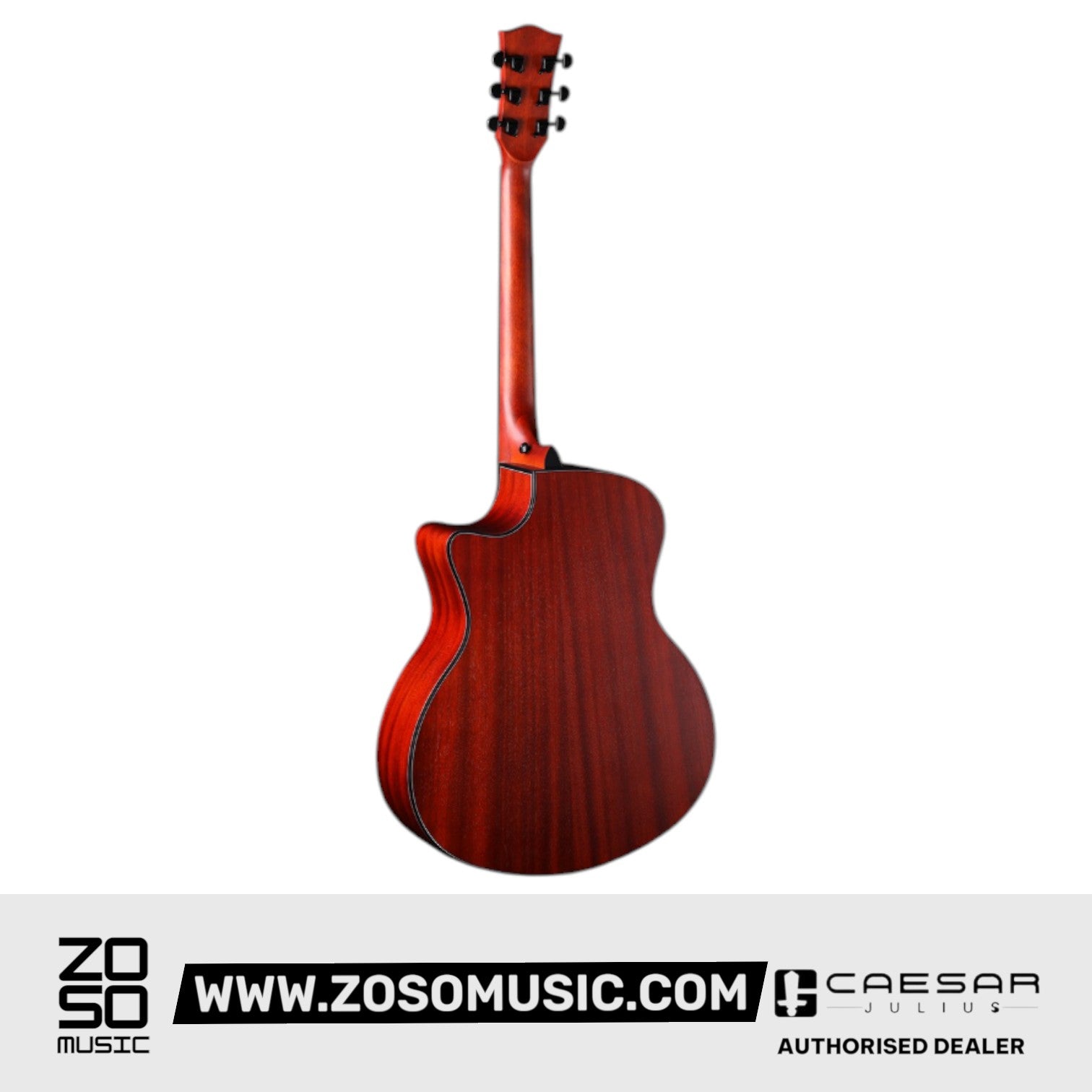 Back view of Zoso Music Caesar WL-850C 41-inch acoustic guitar with sapele wood body and matte finish