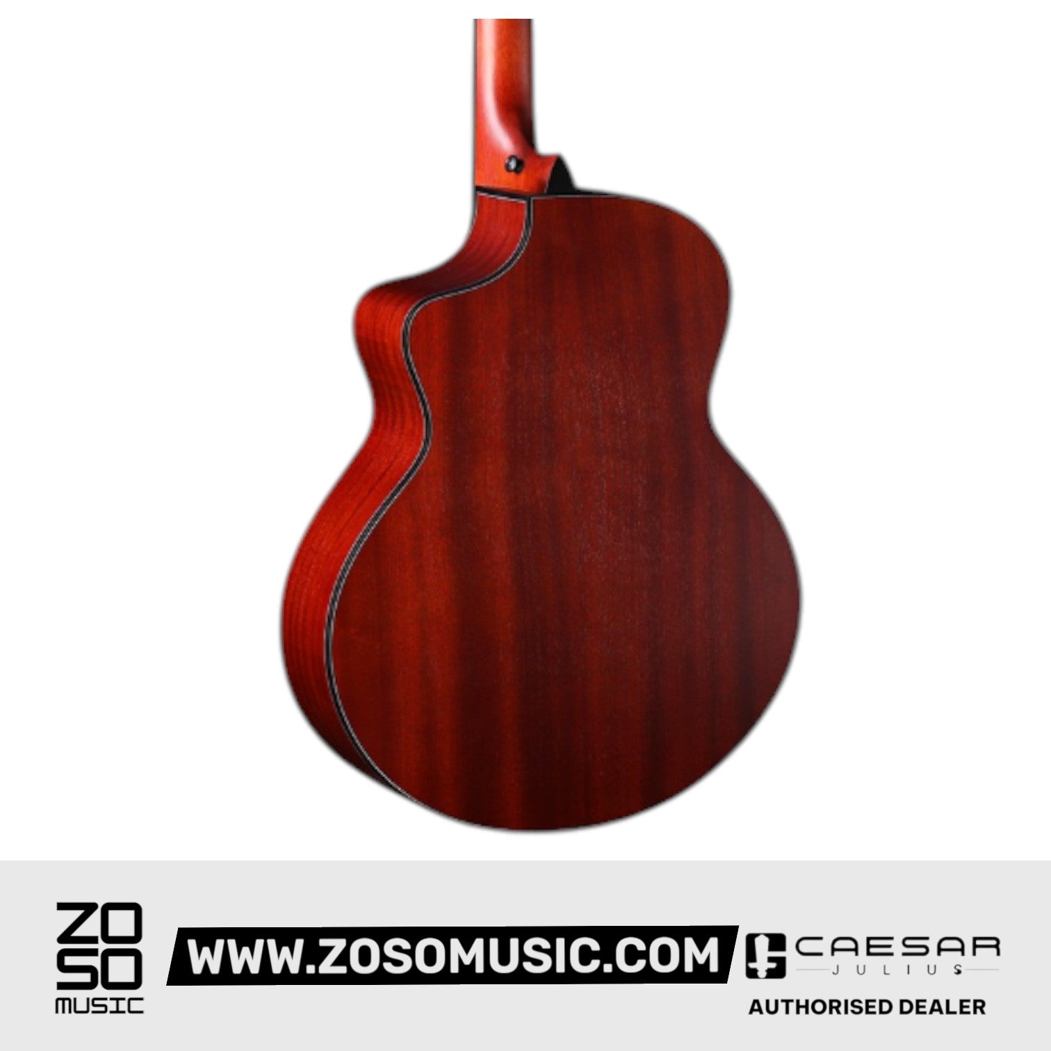 Zoso Music Caesar X-4165C 41-inch acoustic guitar back view showing the natural sapele wood body and cutaway design