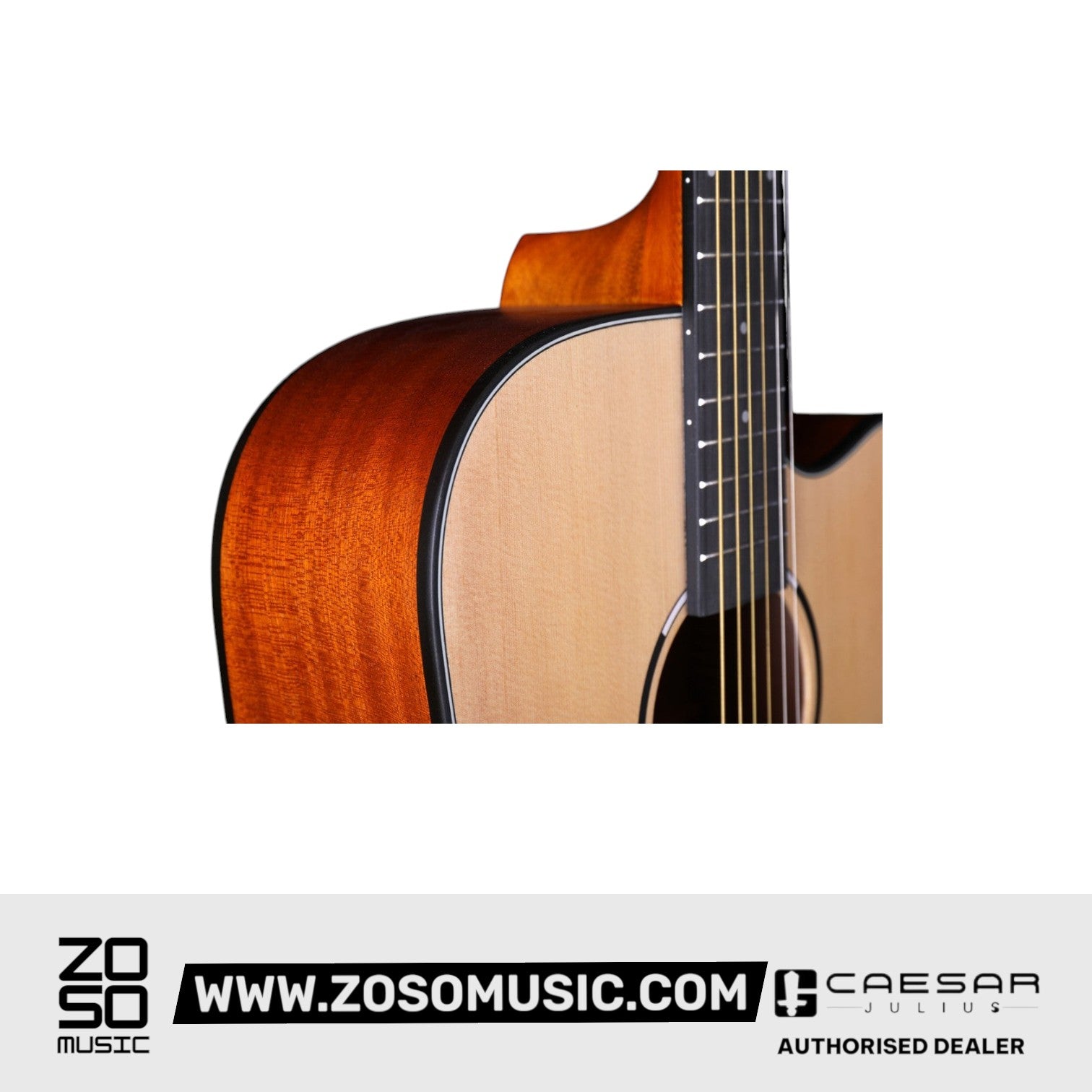 Zoso Music Caesar WL-800Ce acoustic guitar featuring a solid sitka spruce top and sapele back with a cutaway design