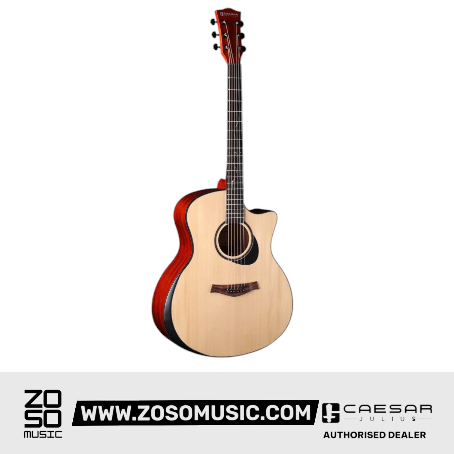 Zoso Music Caesar WL-850C 41-inch acoustic guitar with solid spruce top, sapele back and sides, and cutaway design.