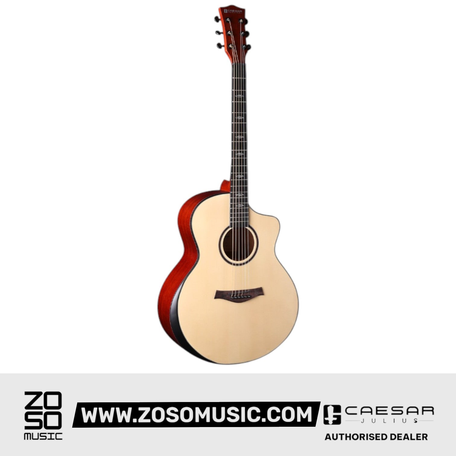 Zoso Music Caesar X-4165C 41-inch cutaway acoustic guitar with a natural spruce top and sapele back and sides.