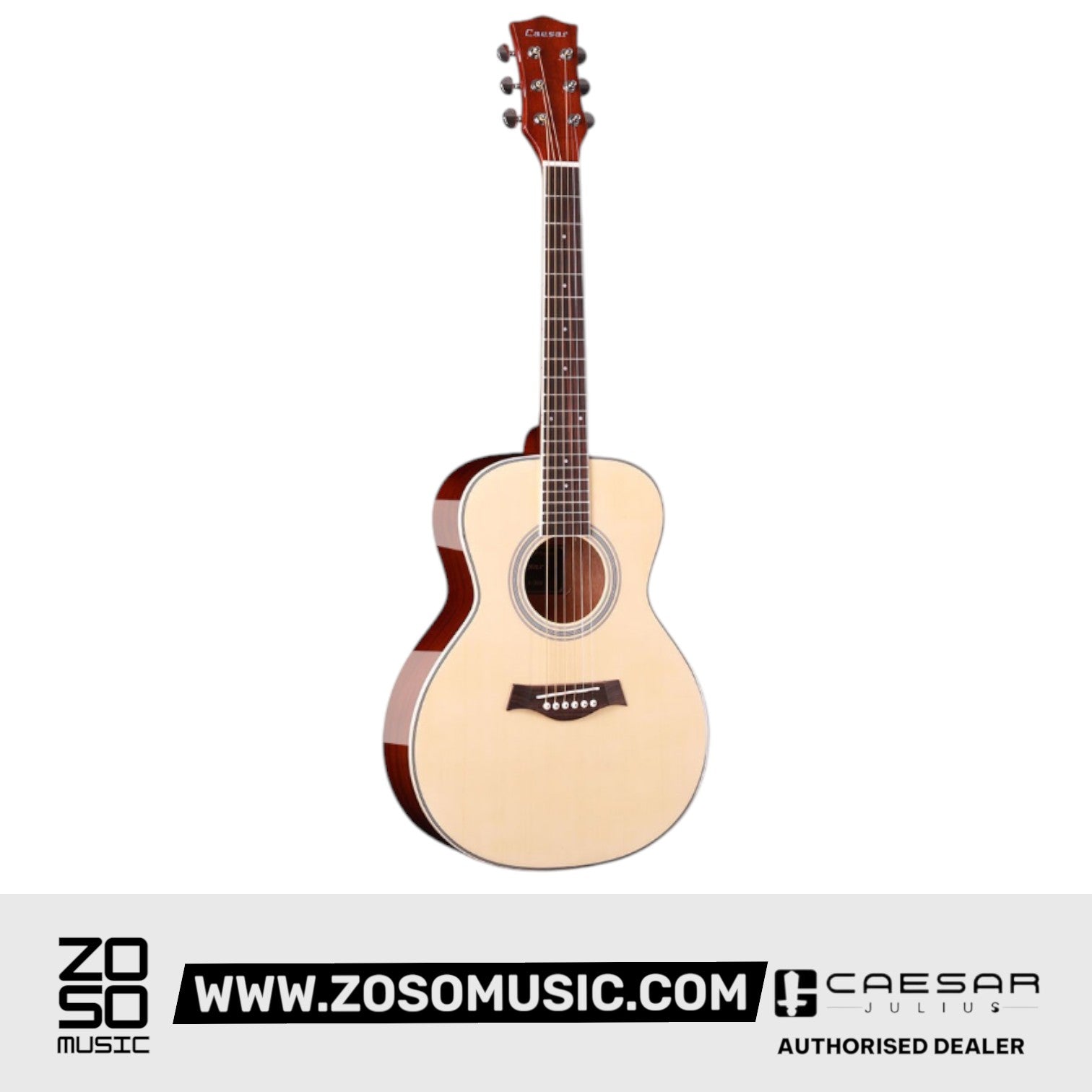 Zoso Music Caesar X-366 36-inch acoustic guitar with a natural spruce top and high-gloss finish