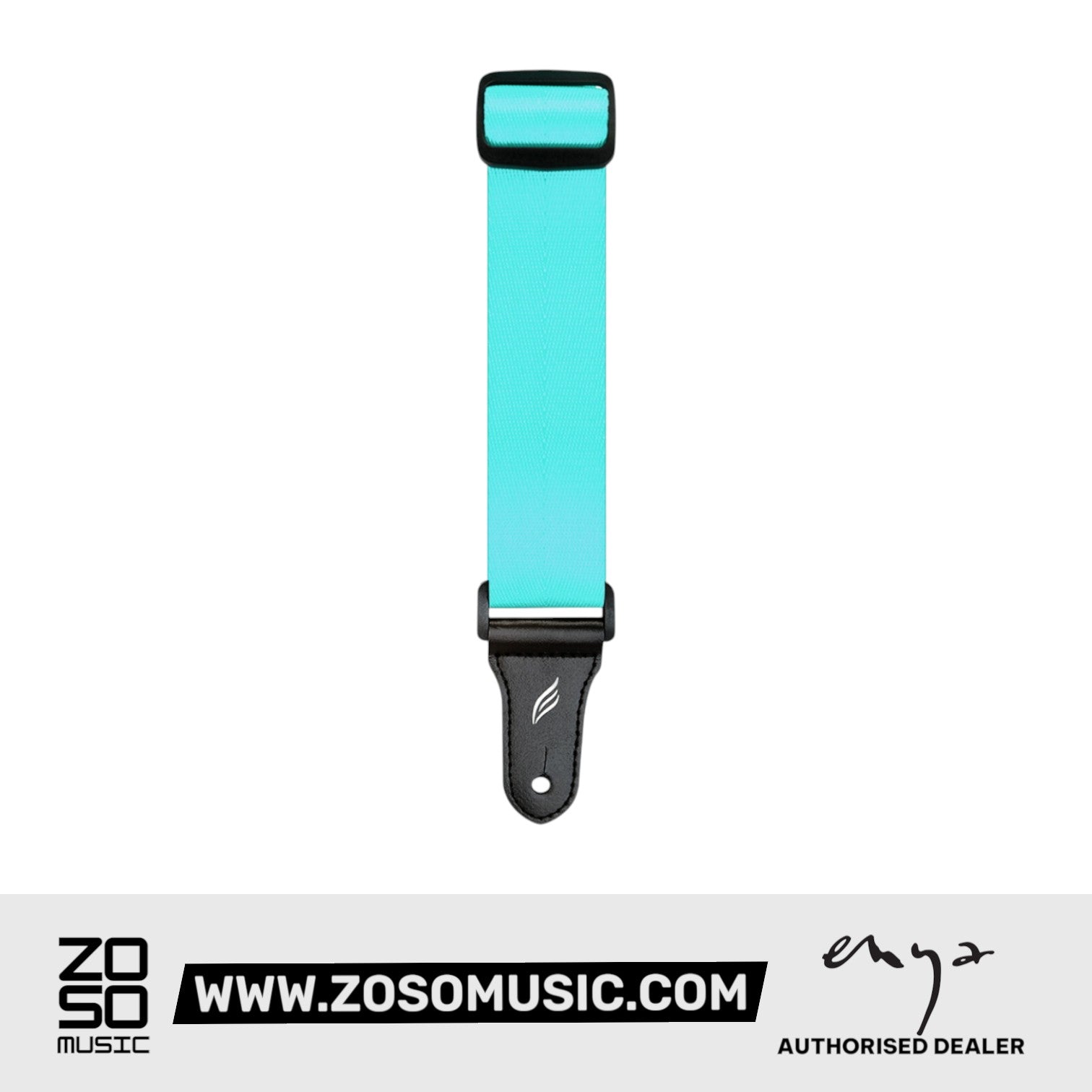 Zoso Music Enya Nova U series blue woven nylon ukulele strap with black leather ends and adjustable buckle