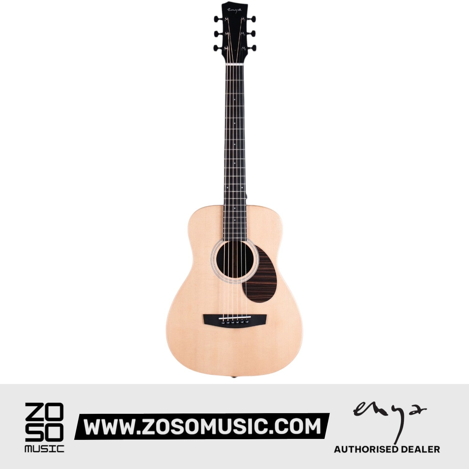 Zoso Music ENYA EB-X1 PRO MAX acoustic guitar with a natural wood top and dark pickguard against a white background